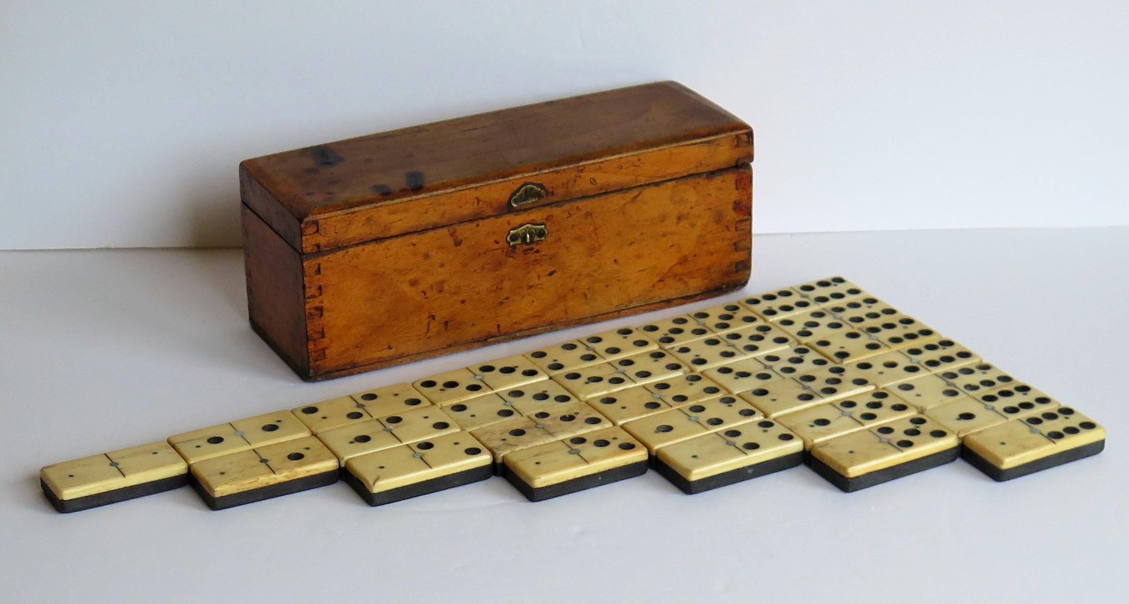 Complete 19th Century Domino Game in Hardwood Jointed Box, circa 1870 1