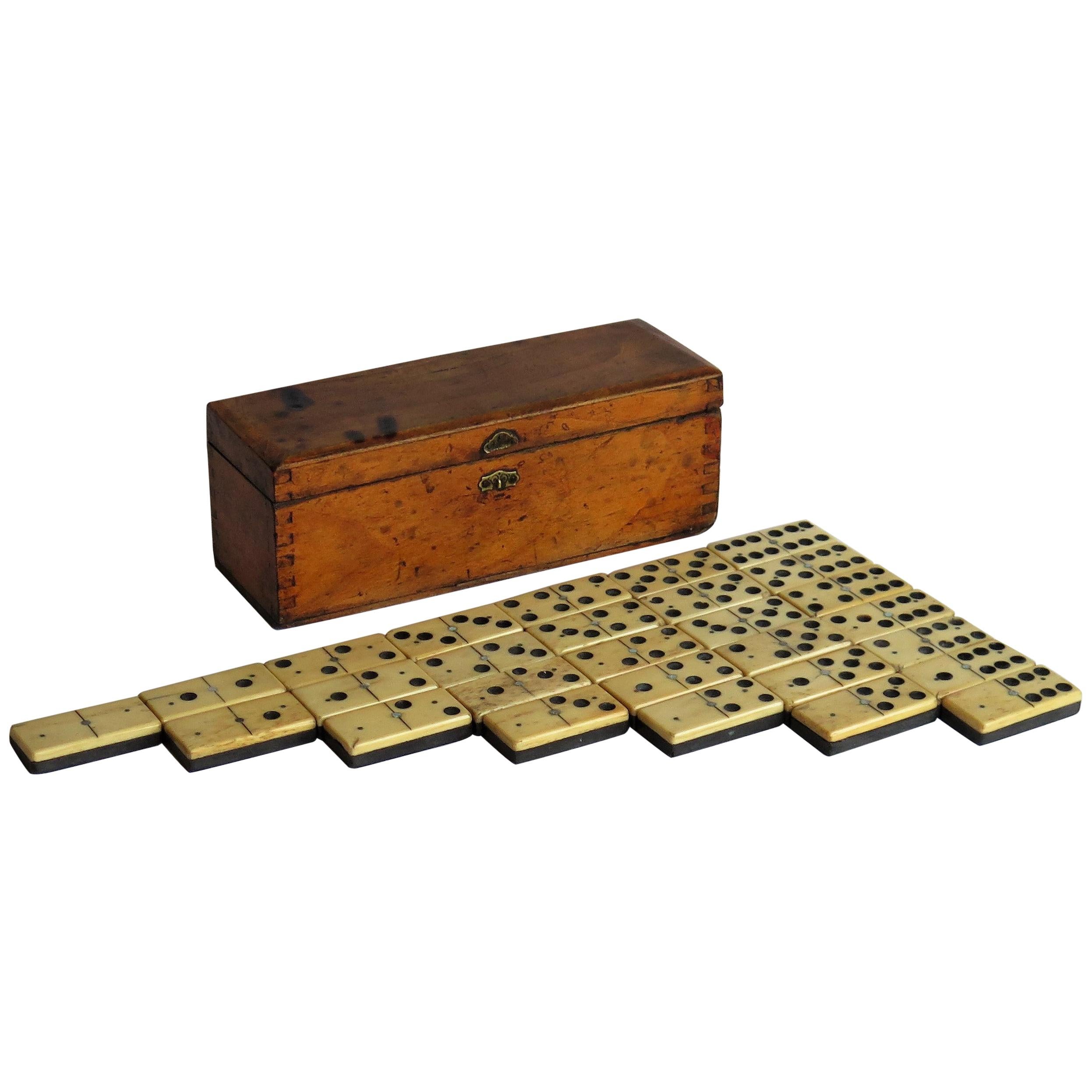 Complete 19th Century Domino Game in Hardwood Jointed Box, circa 1870