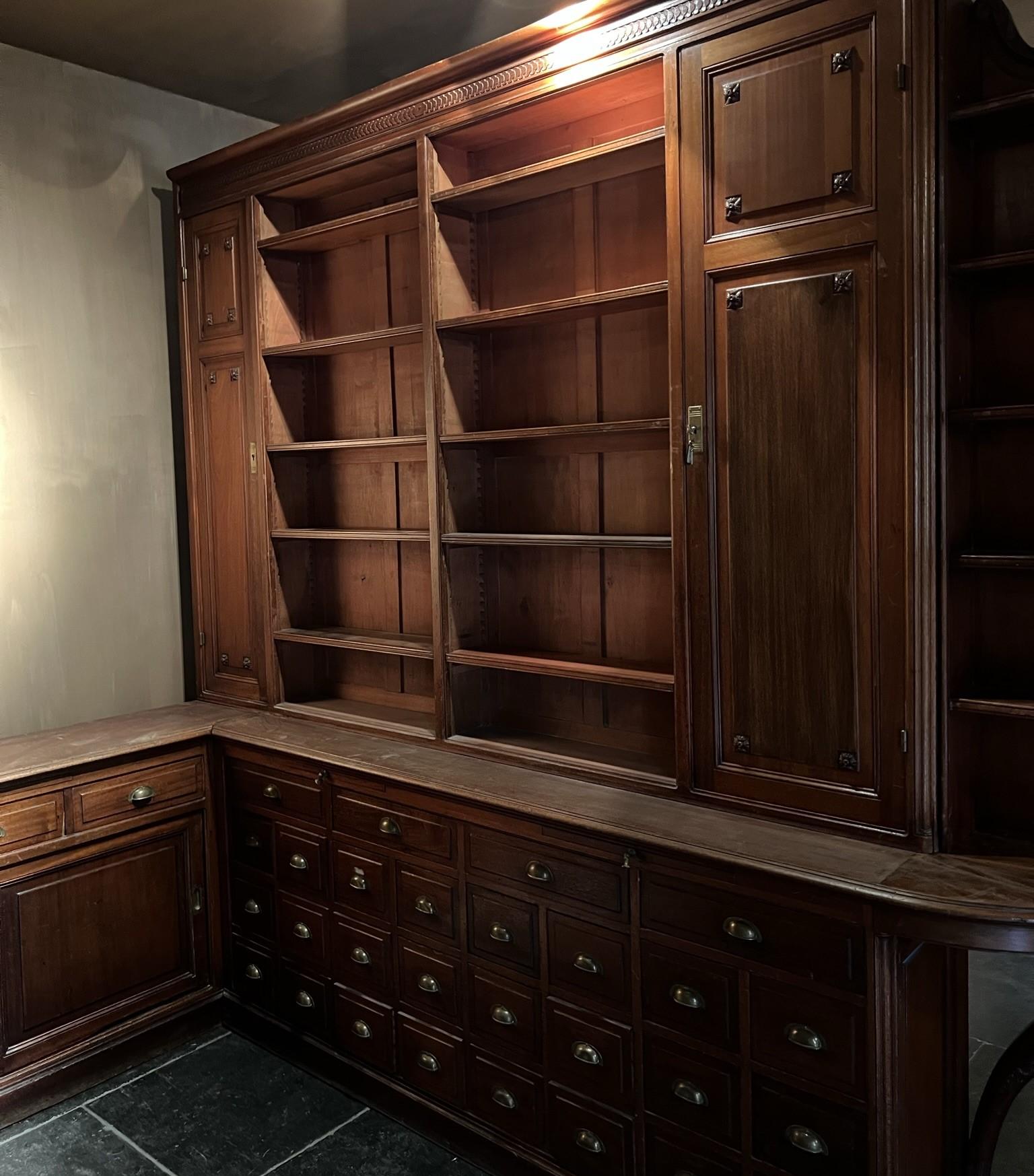 Hand-Crafted Complete 19th Century Pharmacy Shop Library Bookcases For Sale