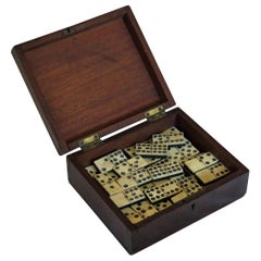 Antique Complete 9 Spot Dominoe Game of 55 Pieces in Hardwood Jointed Box, circa 1900