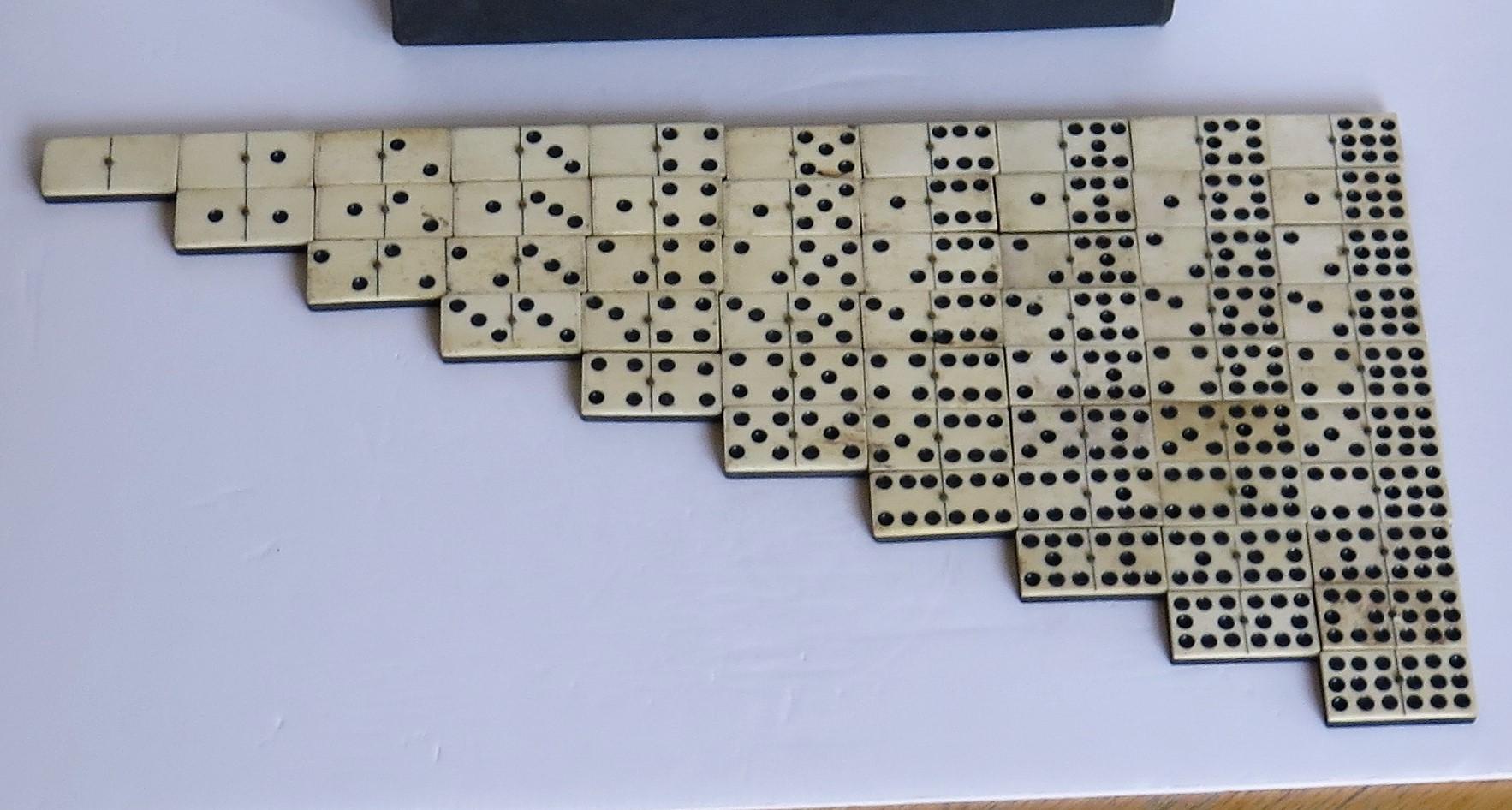 Wood Complete 9 Spot Dominoe Game of 55 Pieces in Original Box, circa 1900