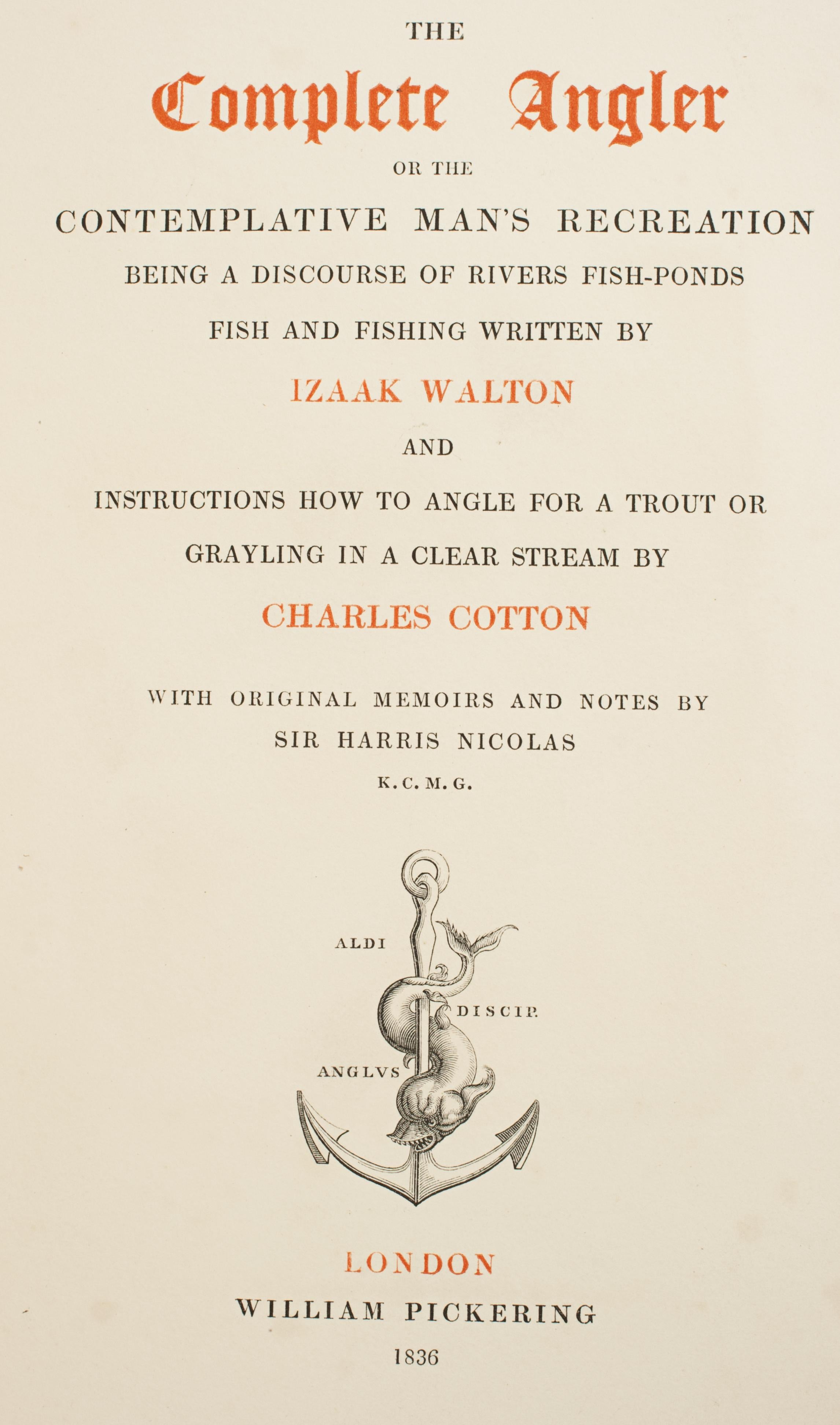 Complete Angler von Izaak Walton, Fischerbuch des 19. Jahrhunderts, zwei Bände (Geprägt)