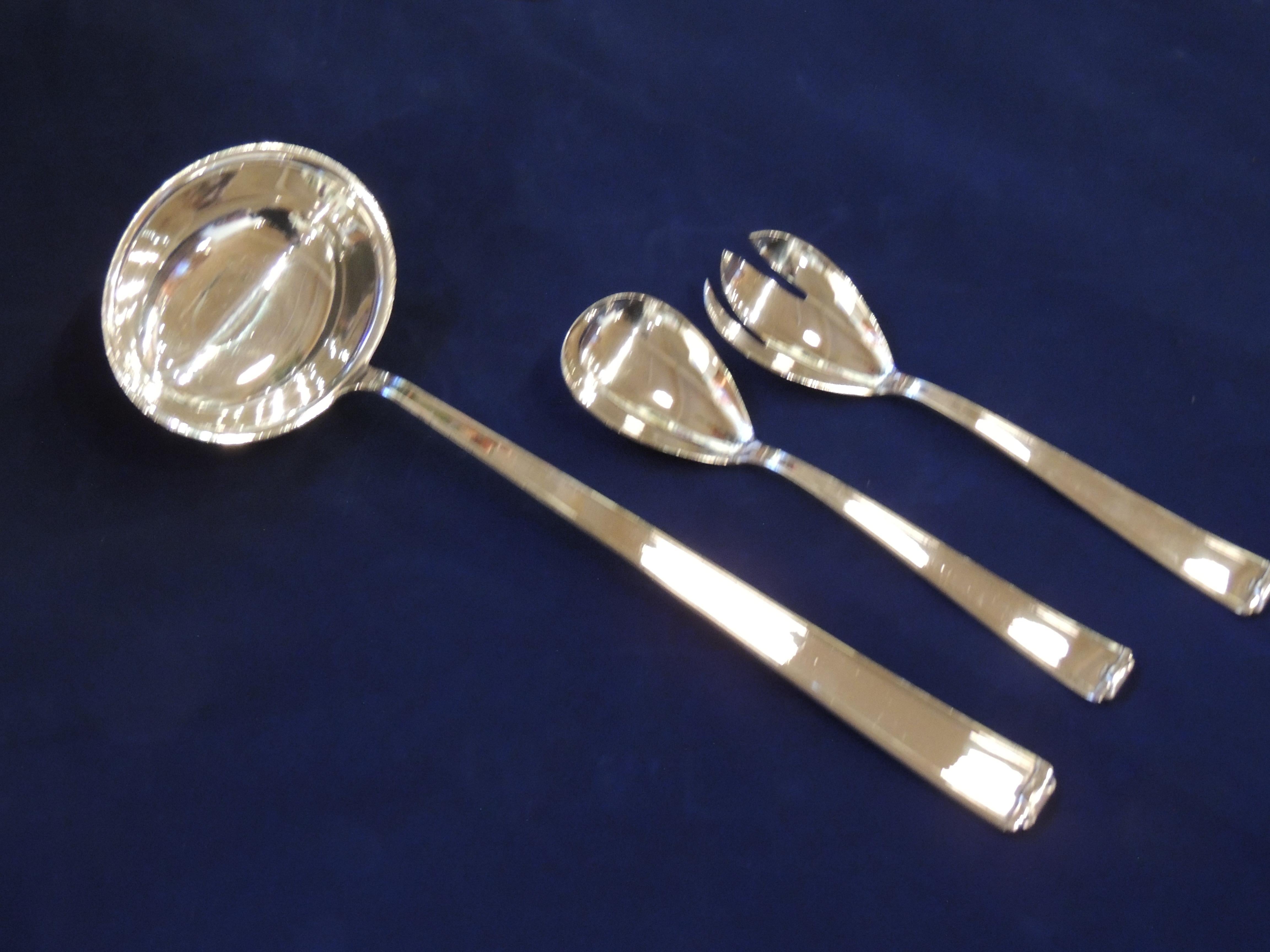 Silver Plate Complete Art Deco Silverware Service by Plata Lappas in Cabinet