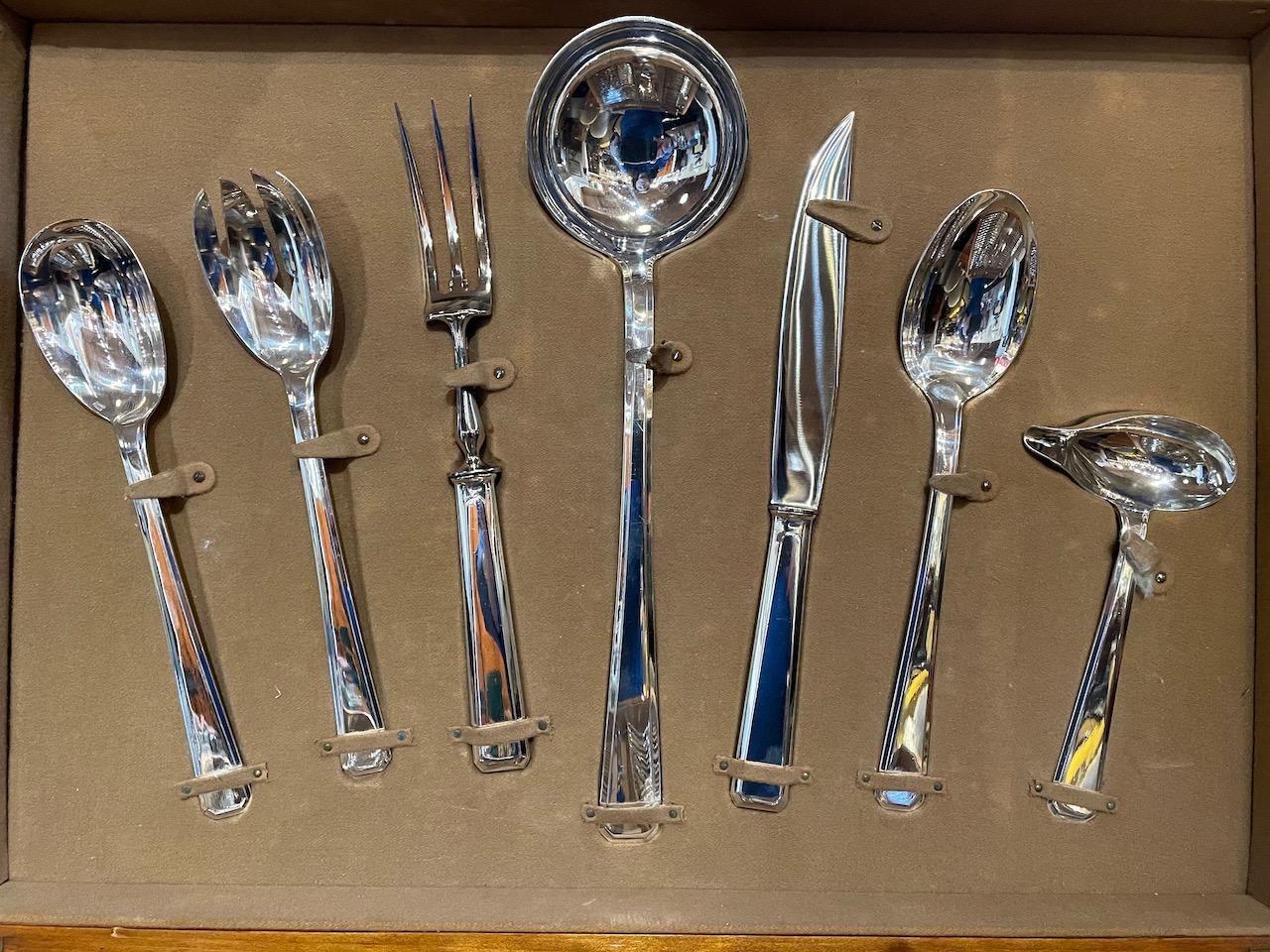 Complete Art Deco Silverware Service for 12 by Ravinet d'Enfert of France 6
