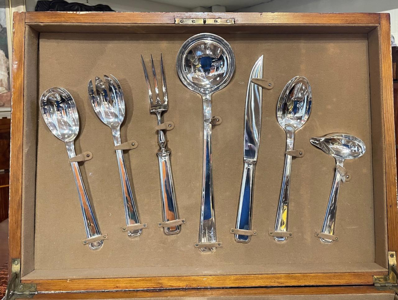 Mid-20th Century Complete Art Deco Silverware Service for 12 by Ravinet d'Enfert of France