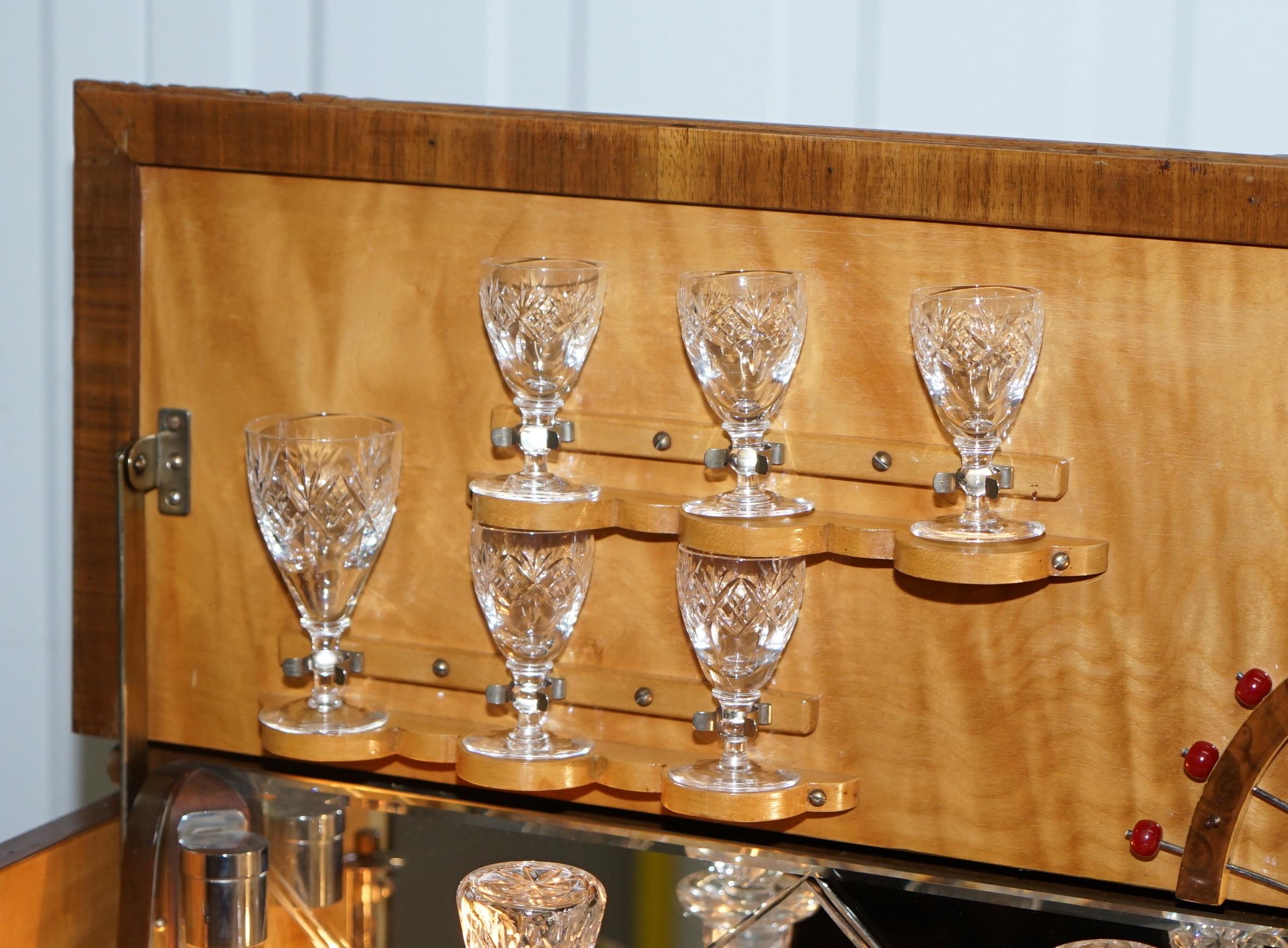 Complete Aw Lyn Art Decor Walnut Drinks Cabinet Sterling Silver Glass Crystal 6