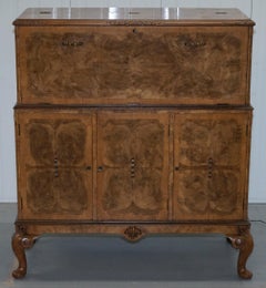 Complete Aw Lyn Art Decor Walnut Drinks Cabinet Sterling Silver Glass Crystal