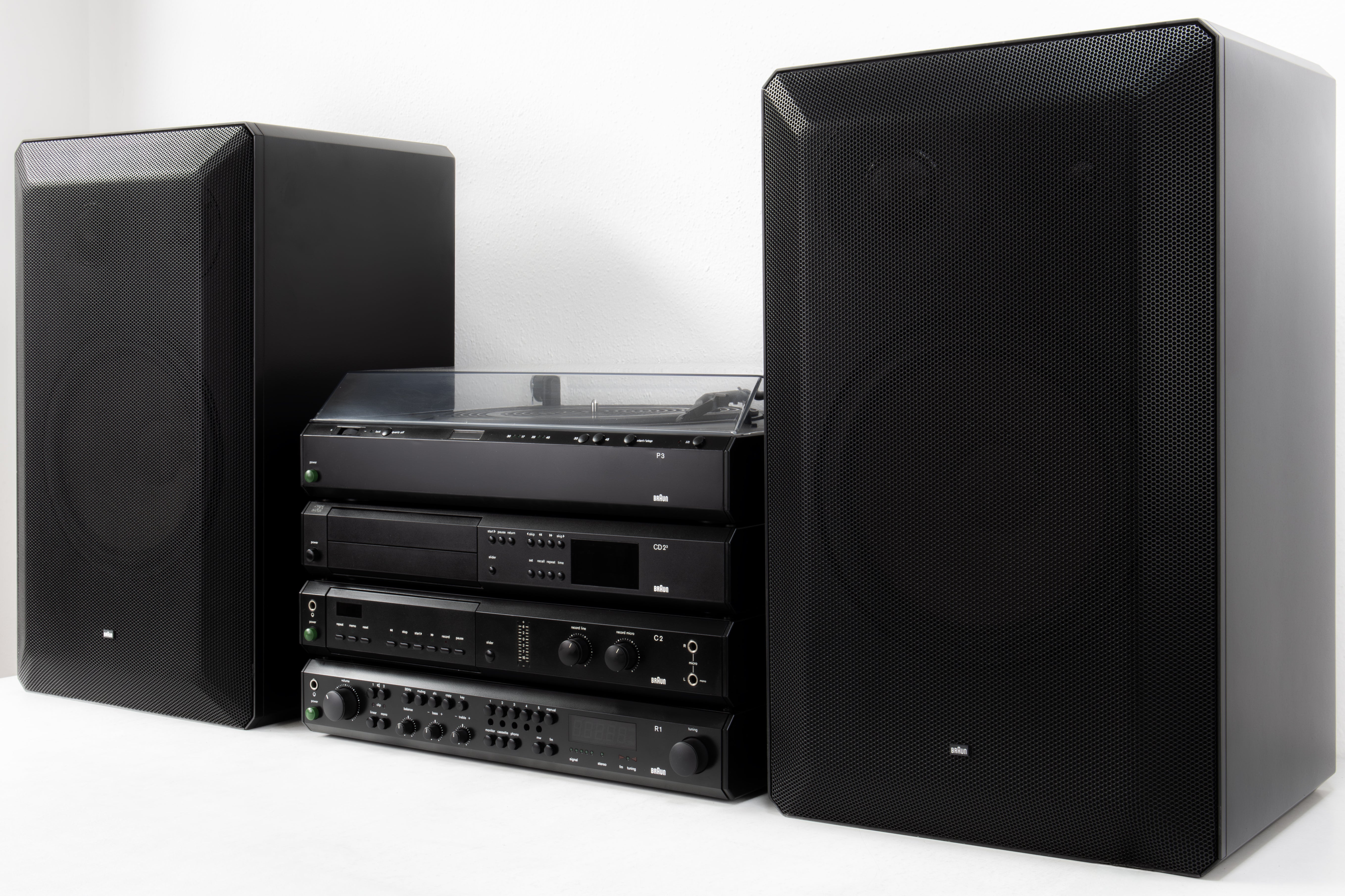 Mid-Century Modern Complete Braun Atelier by Dieter Rams, Amp, Tuner, Tape, CD, Turntable, Boxes