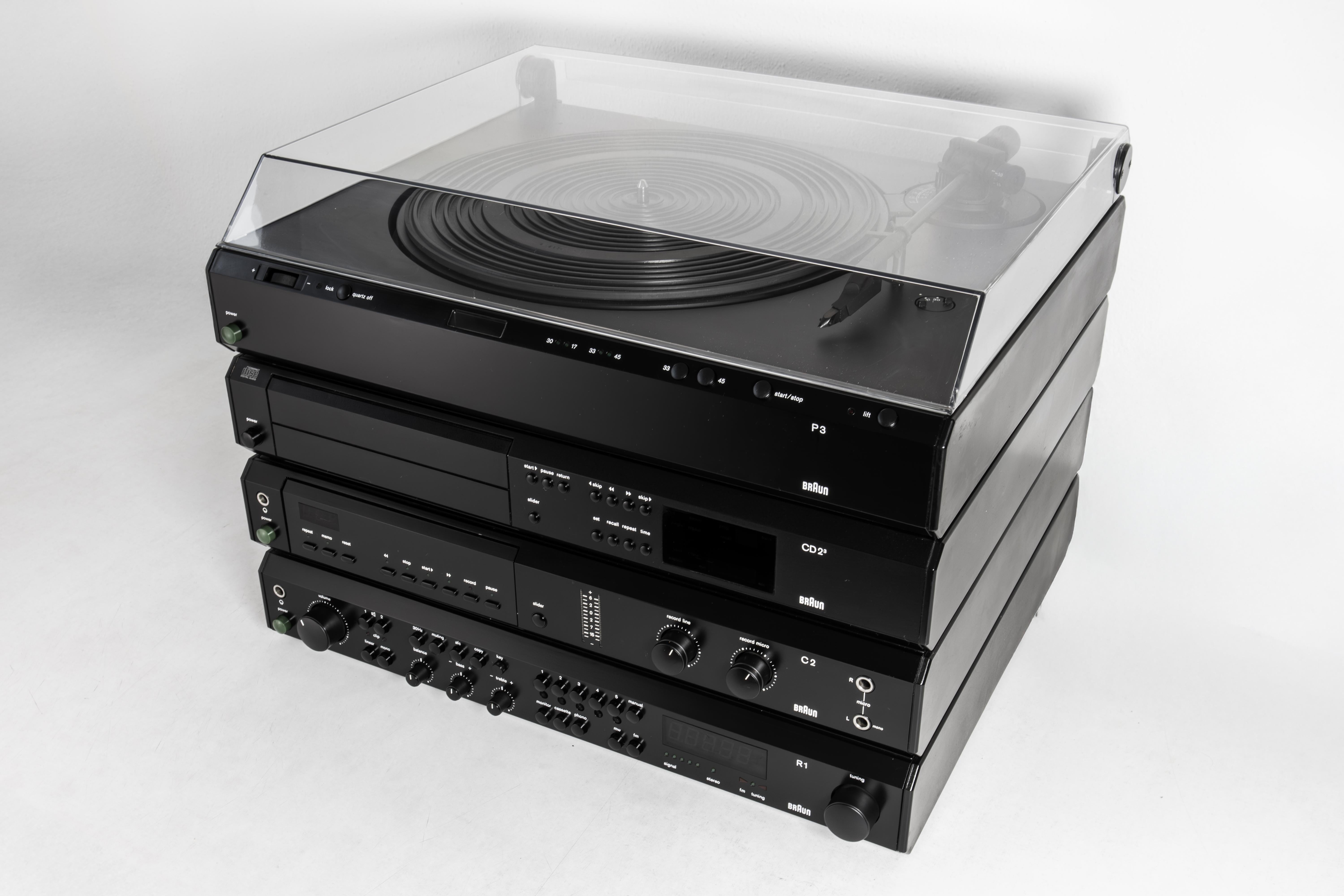 German Complete Braun Atelier by Dieter Rams, Amp, Tuner, Tape, CD, Turntable, Boxes