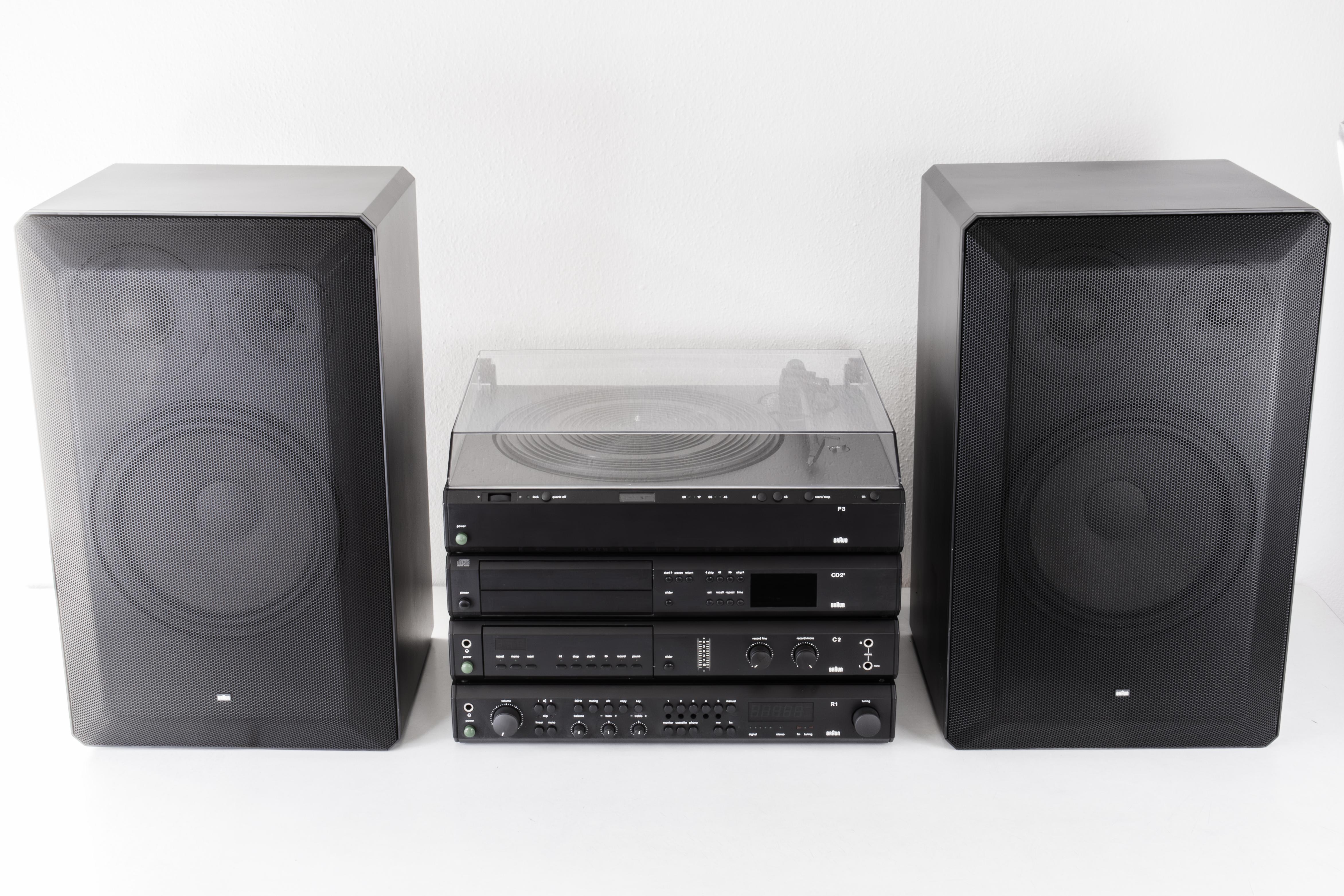 Late 20th Century Complete Braun Atelier by Dieter Rams, Amp, Tuner, Tape, CD, Turntable, Boxes