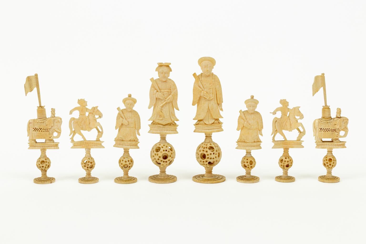 20th Century Complete Chinese Chess Set with Puzzle Ball Bases