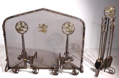 Complete Fireplace Set Inc, Andirons Screen and Tools
