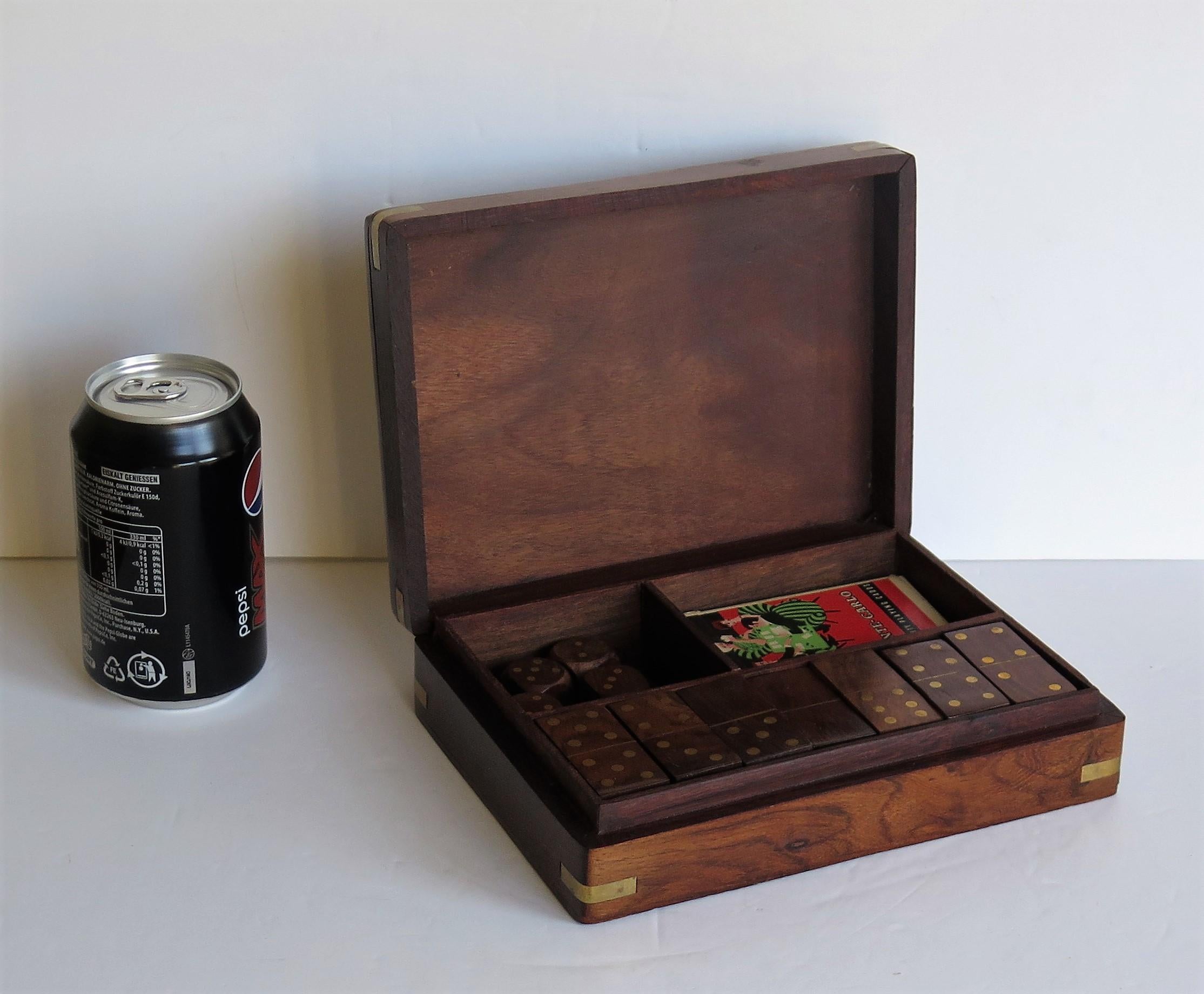 Complete Handmade Game Box with Dominoes, Six Dice & Playing Cards, circa 1940s For Sale 6