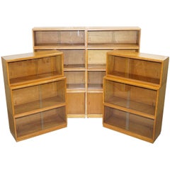 Vintage Complete Library Suite of 1960s Simplex Honey Oak Stacking Bookcases Glass Door