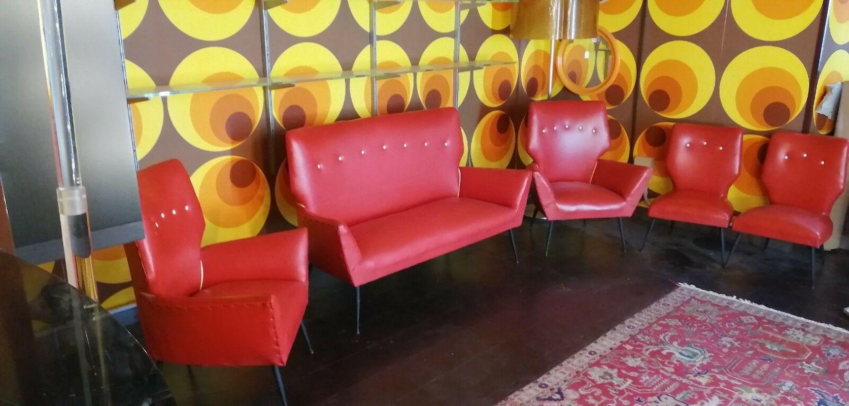 Complete Living Room Set, Sofa and Pair of Armchairs in Skay, 1960s 1