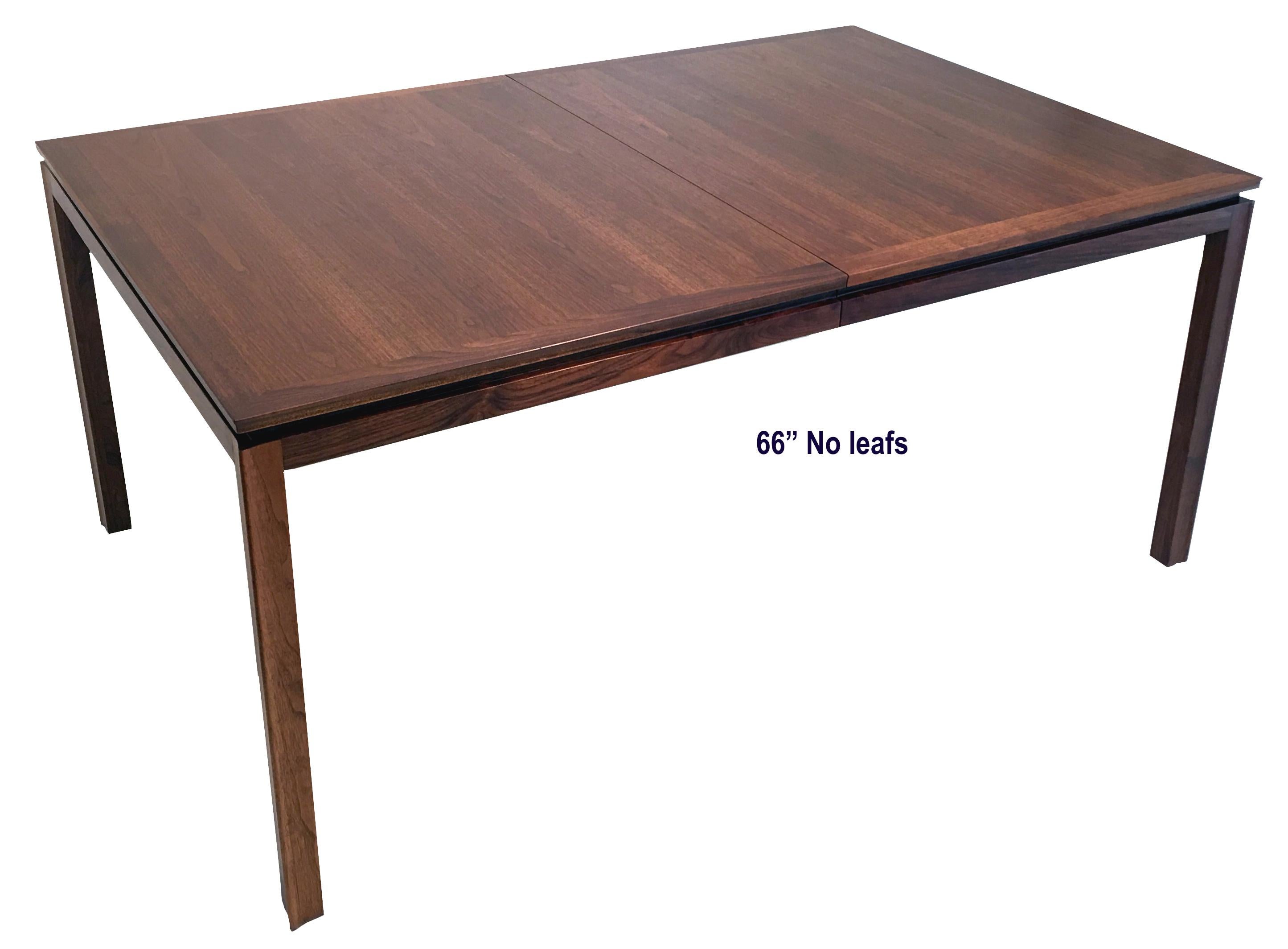 Dunbar, USA circa 1969, Janus series. Edward Wormley. Oiled walnut, entirely restored and like new. Rectangular table measures 114 long x 44.25 wide and 29.5 inches tall
Comfortably seats 10 and capable of 12.  It is 66