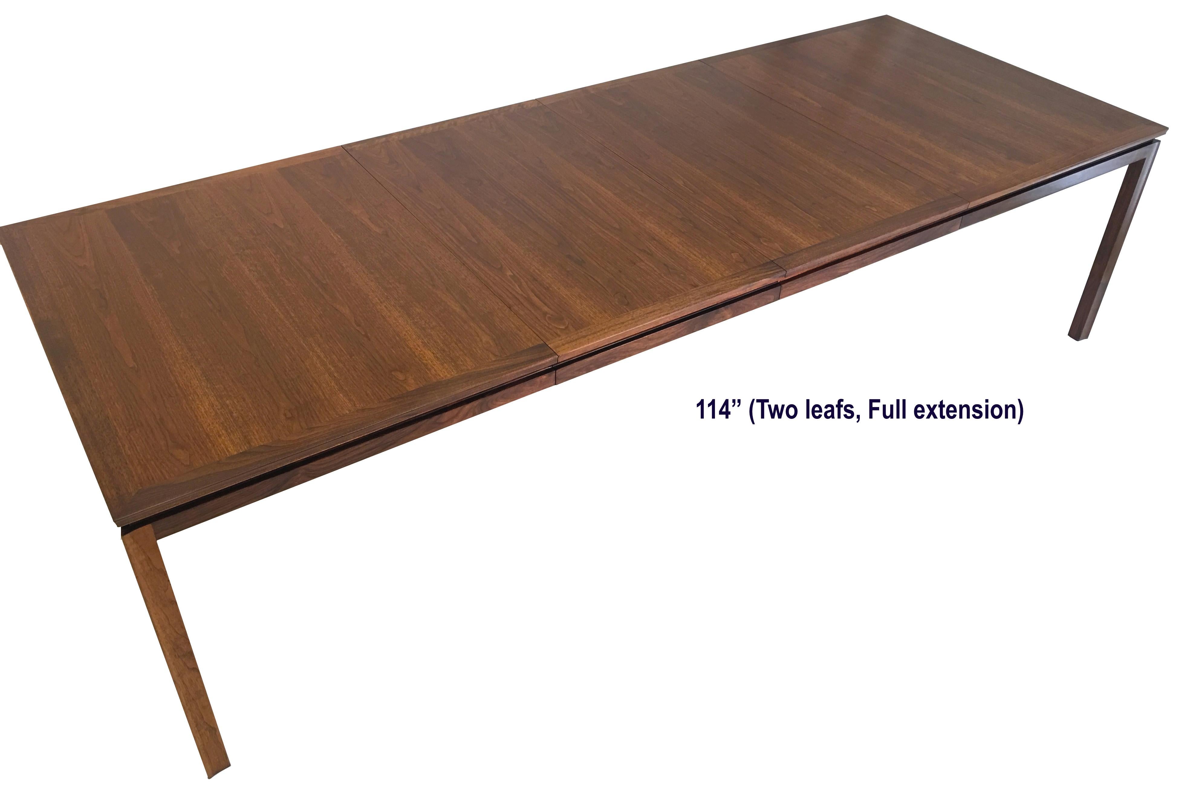 Mid-Century Modern Complete Oiled Walnut Dining Table by Dunbar