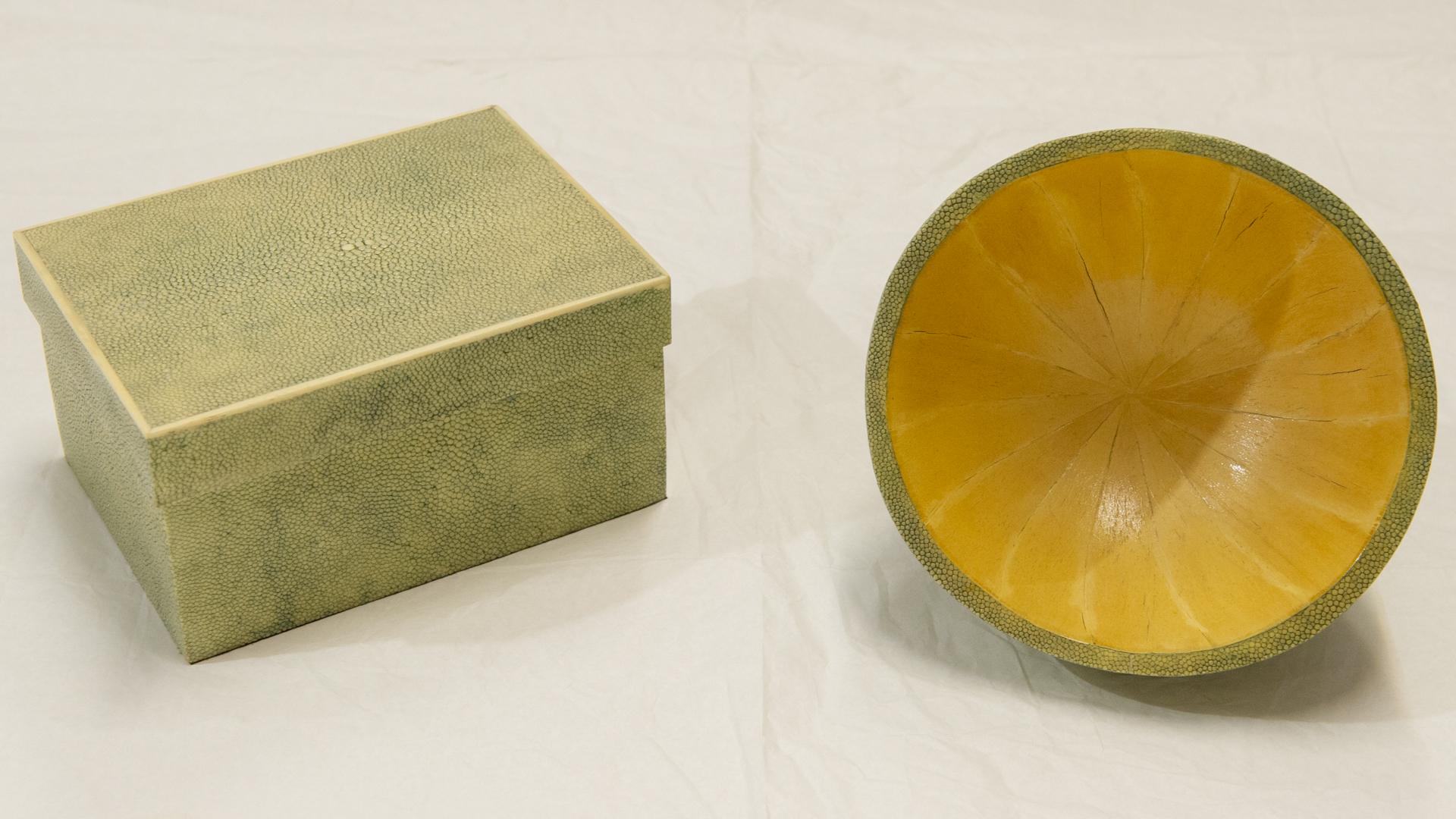 Rare complete Augousti bowl and box, vintage from the first one made by R & Y Augousti (bowl) and W&Y Augousti (box) in shagreen stingray : scientific name is 