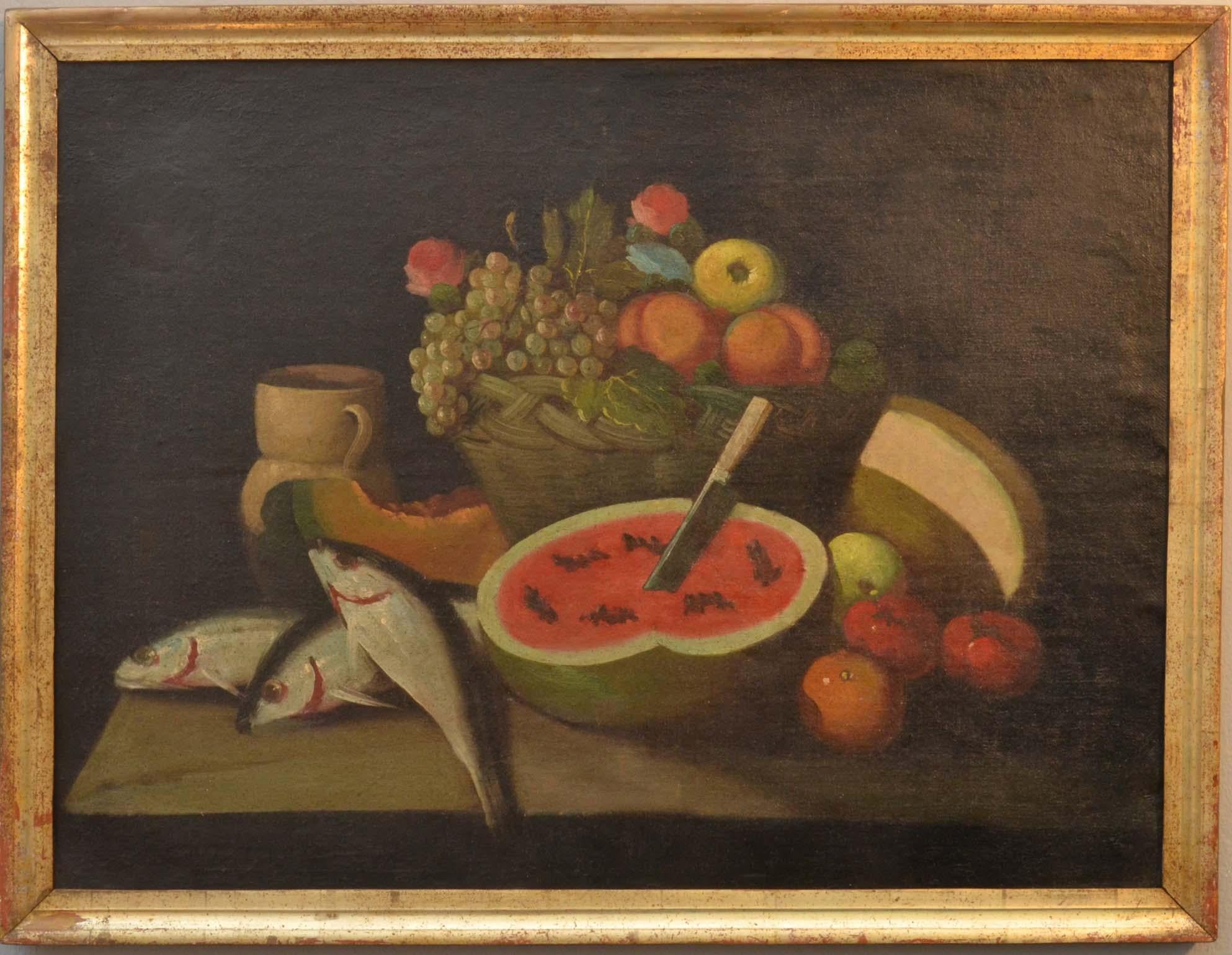 Linen Still Life Oil Paintings Series of Six 18th Century Spanish  For Sale