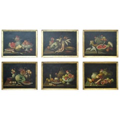 Vintage Still Life Oil Paintings Series of Six 18th Century Spanish 