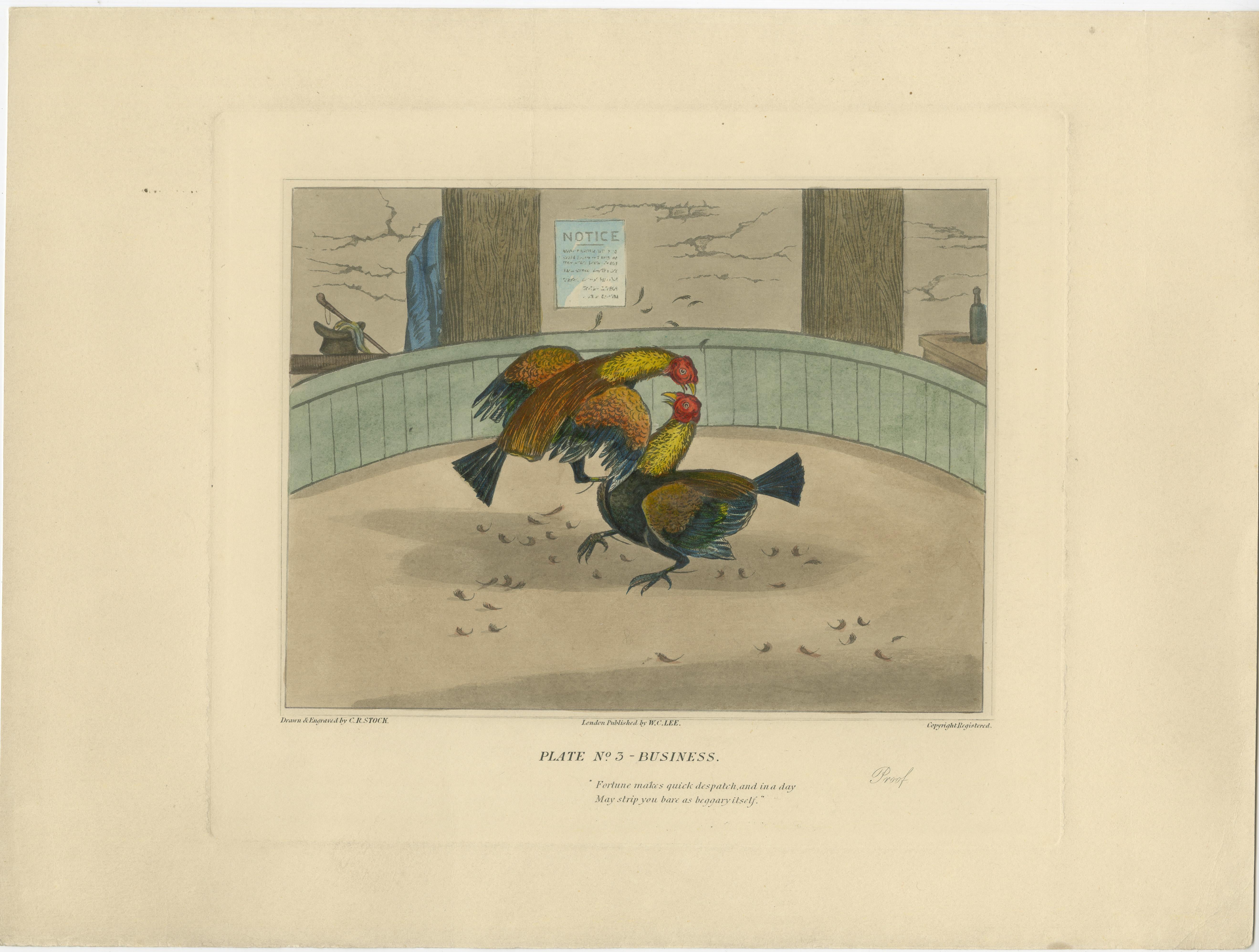 Complete Series: Six Old Cockfight Etchings, London 1830 In Good Condition For Sale In Langweer, NL