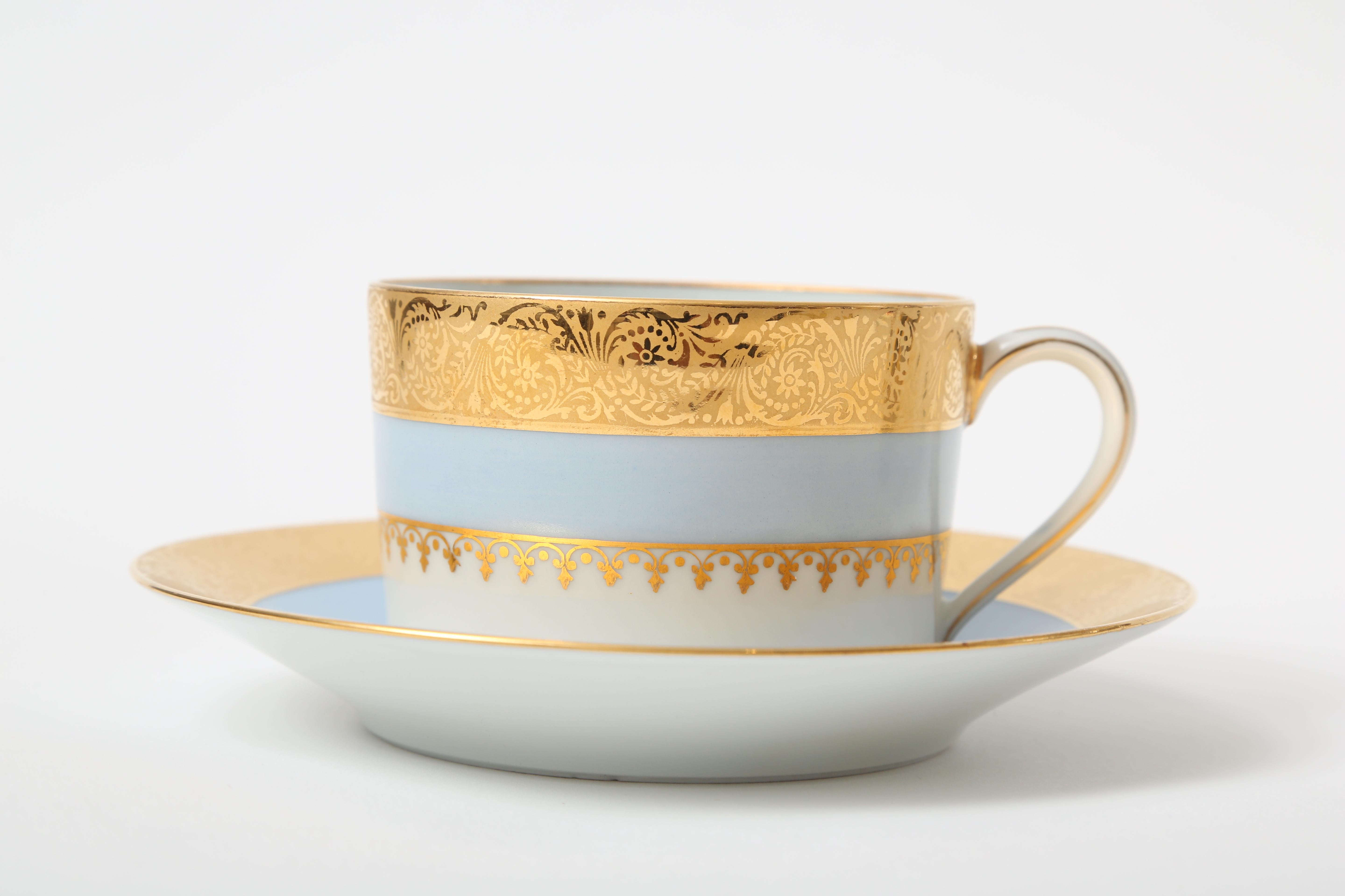 French Complete Service for 12, Limoges Porcelain Periwinkle Blue Vintage