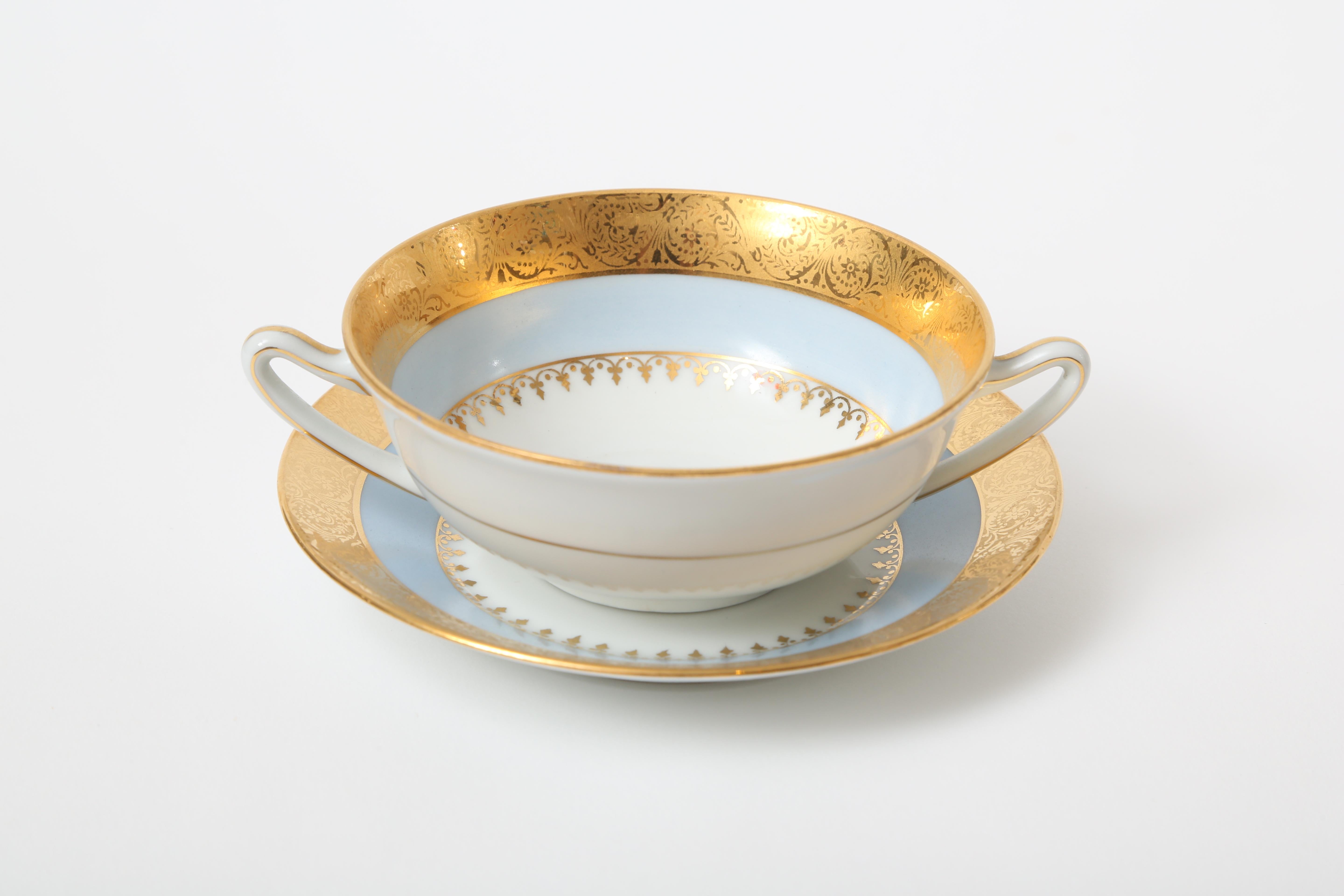Mid-20th Century Complete Service for 12, Limoges Porcelain Periwinkle Blue Vintage