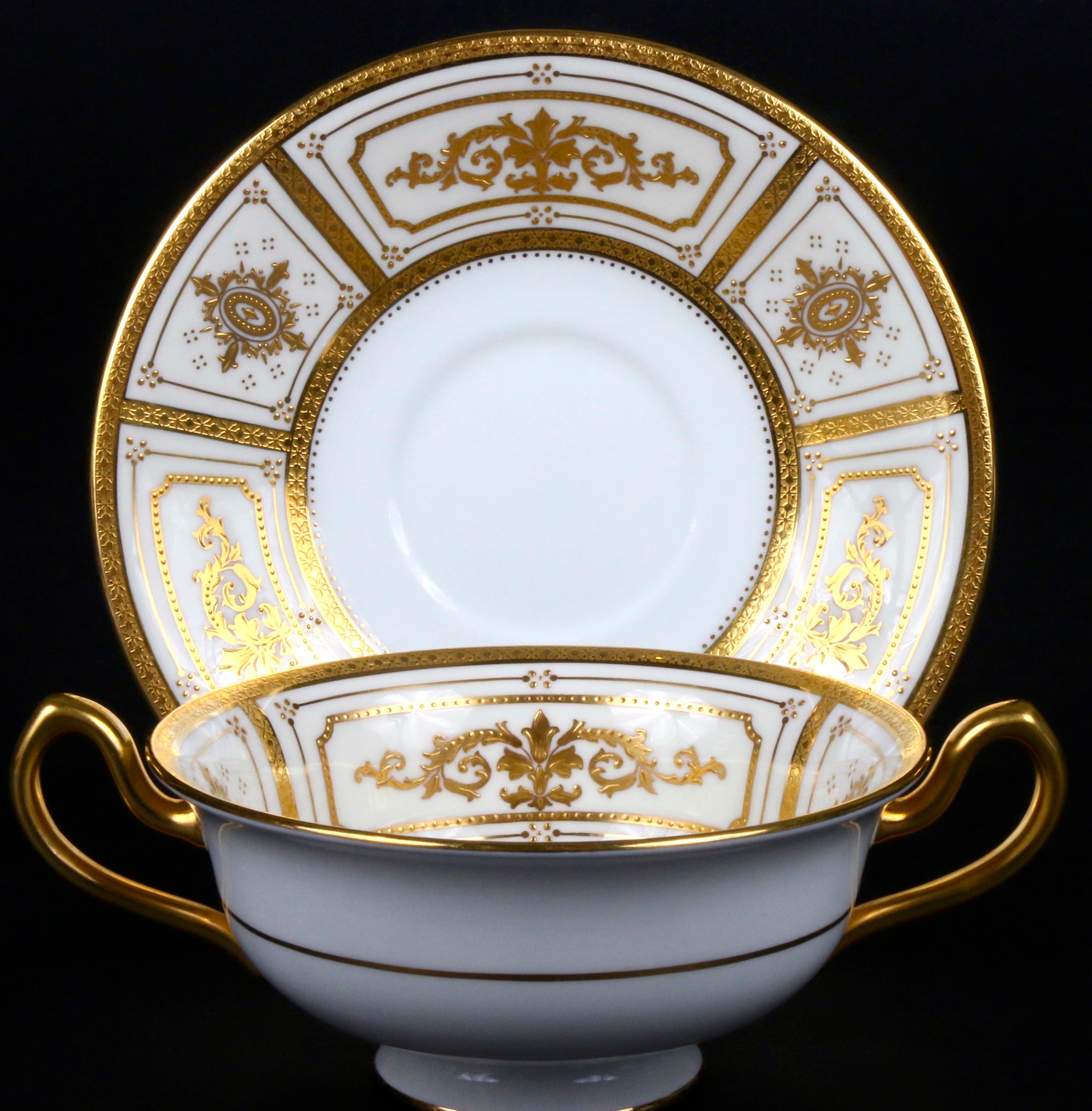 Complete Service for 12 of Minton for Tiffany Neoclassical Style Gilded Plates For Sale 3