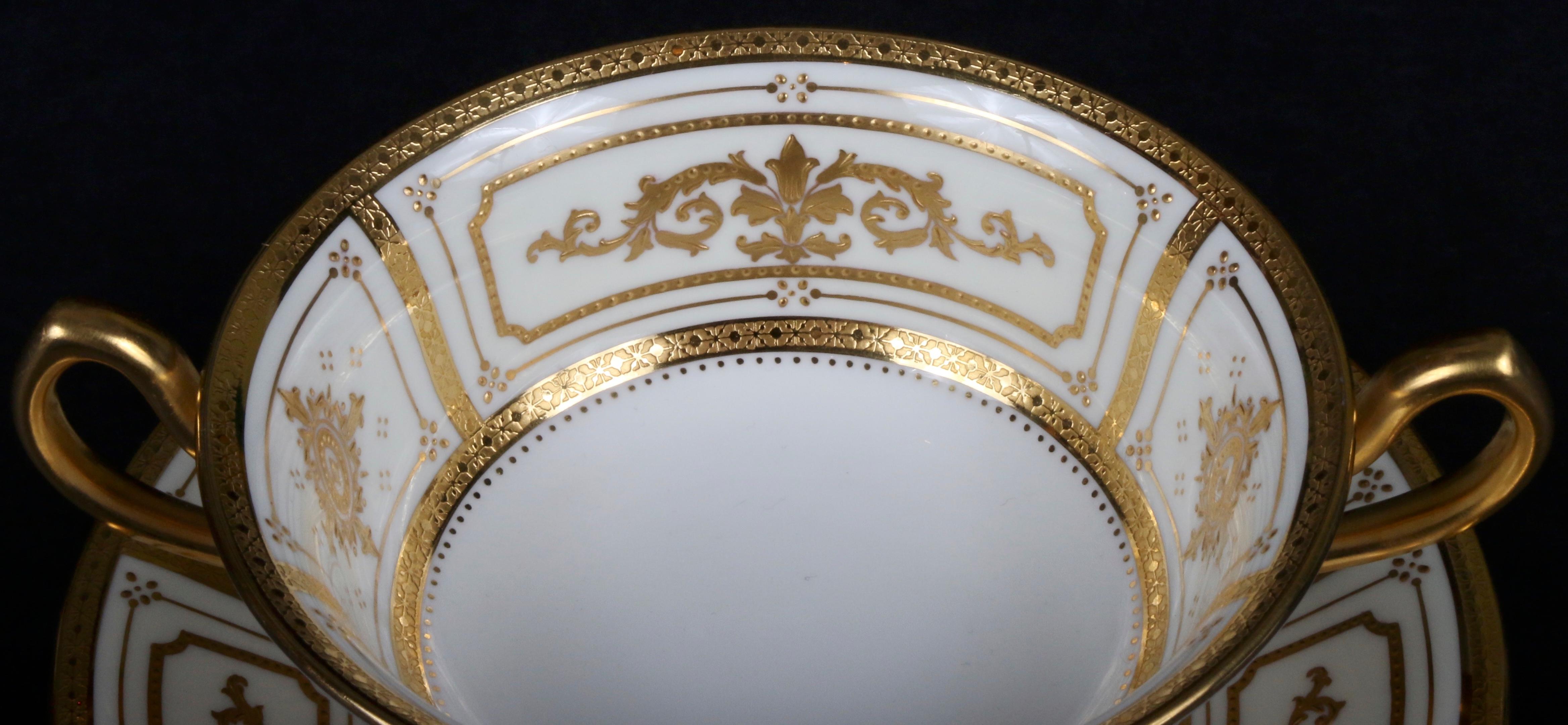 Complete Service for 12 of Minton for Tiffany Neoclassical Style Gilded Plates For Sale 4