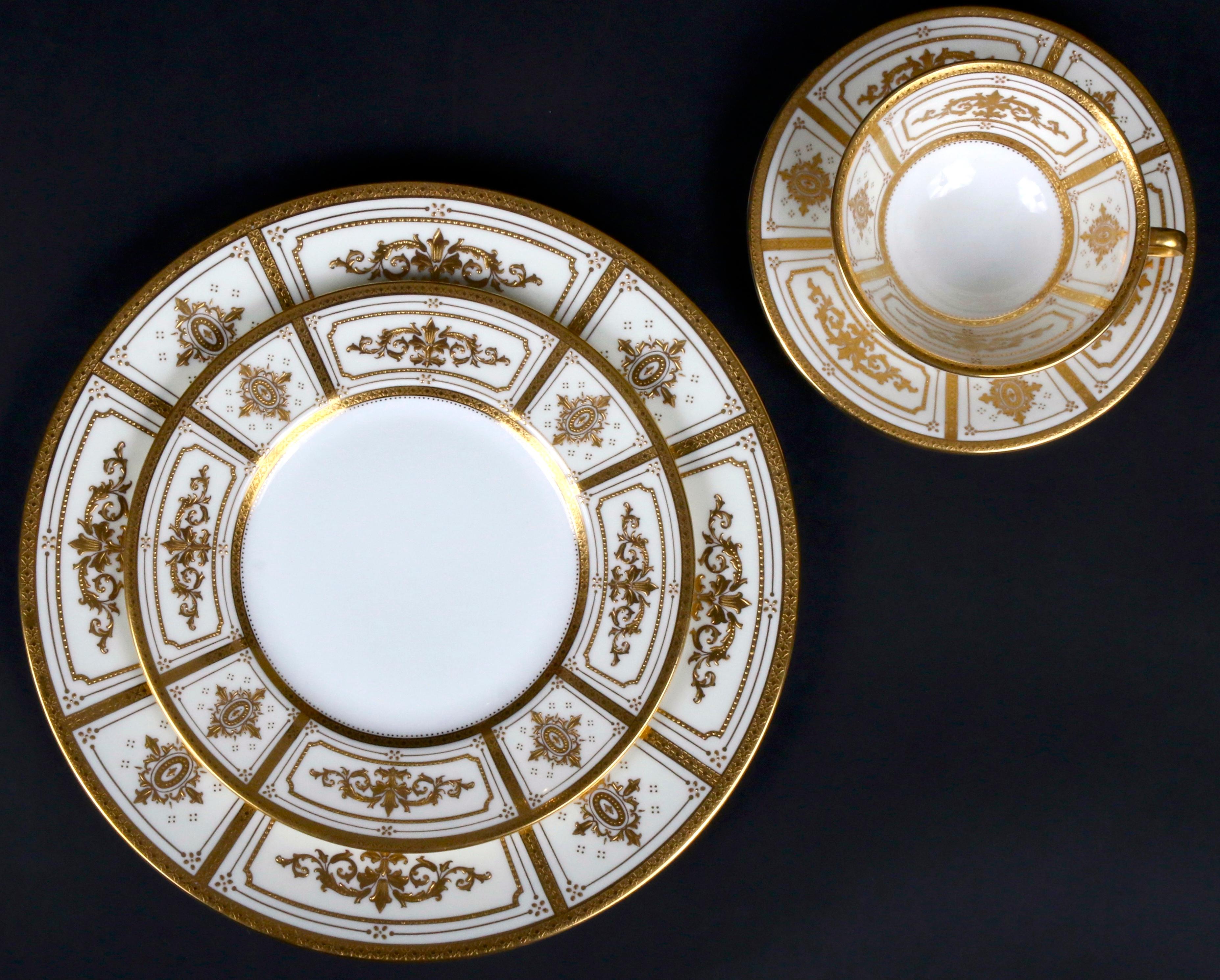 Mid-20th Century Complete Service for 12 of Minton for Tiffany Neoclassical Style Gilded Plates For Sale