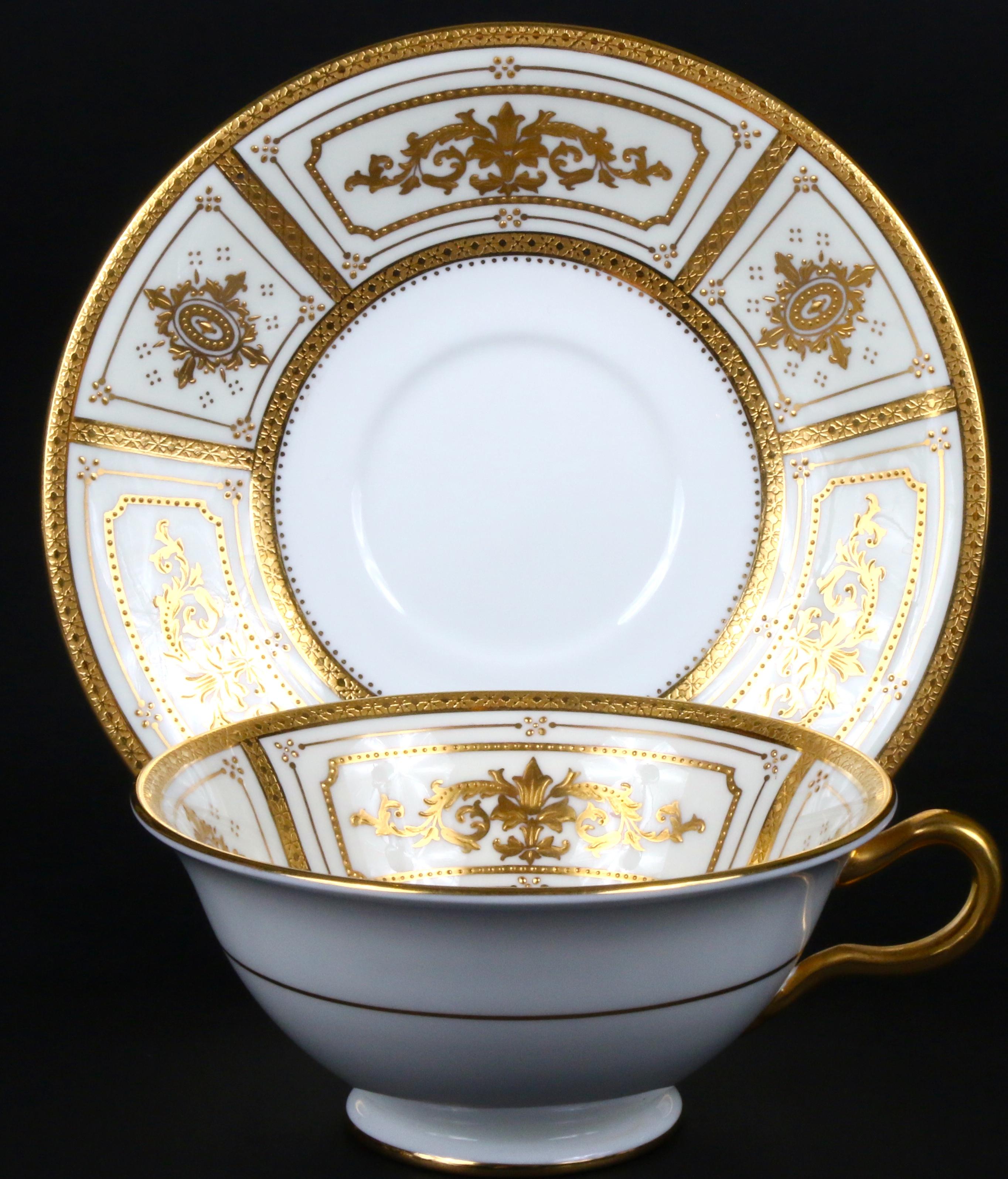 Complete Service for 12 of Minton for Tiffany Neoclassical Style Gilded Plates For Sale 1
