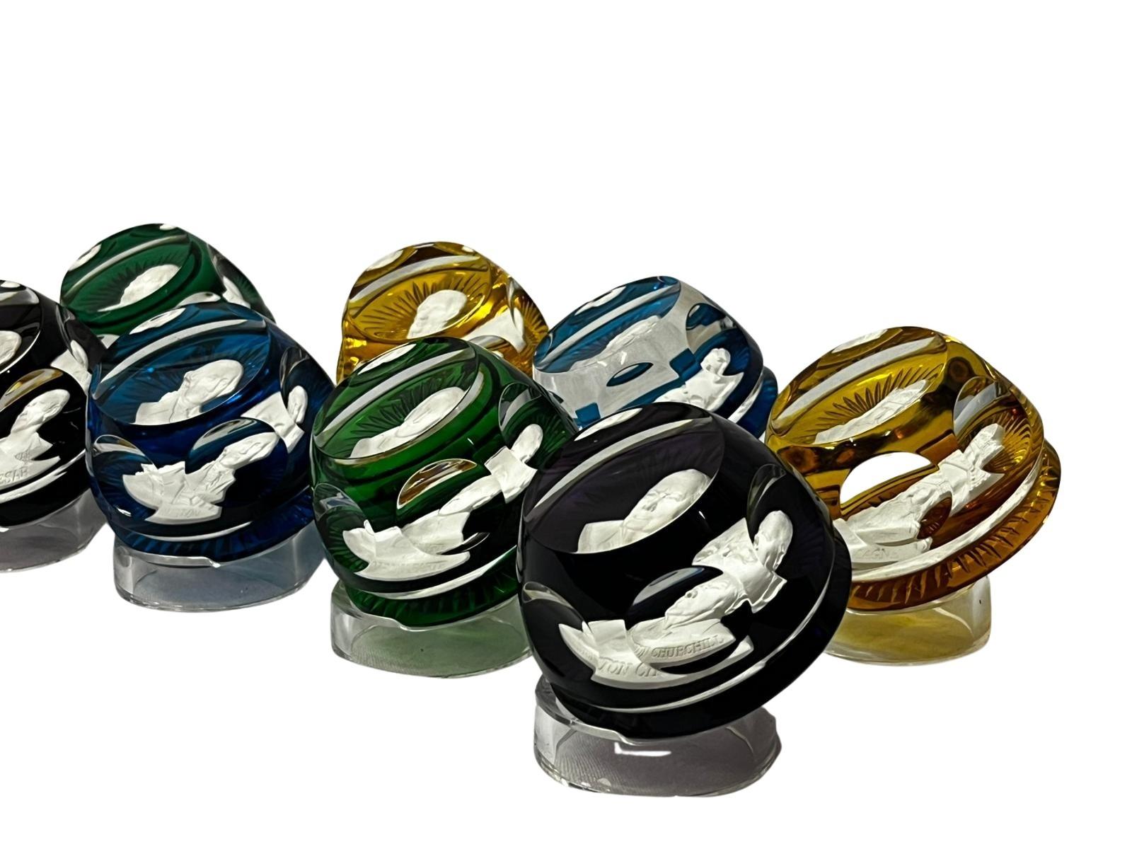 Complete set 12 paperweights famous leaders history crystal Baccarat France 1970 In Excellent Condition In Wien, AT
