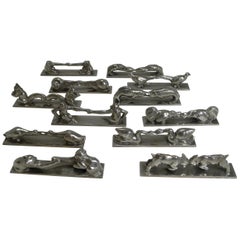 Complete Set of 12 Art Deco Knife Rests, French, Signed, Animals
