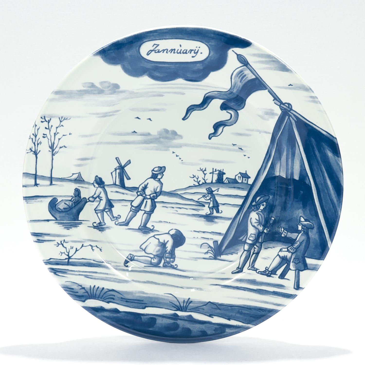 Kompletter Satz von 12 niederländischen Delft-Kalendertafeln der Erstausgabe des Metropolitan Museums (Barock)
