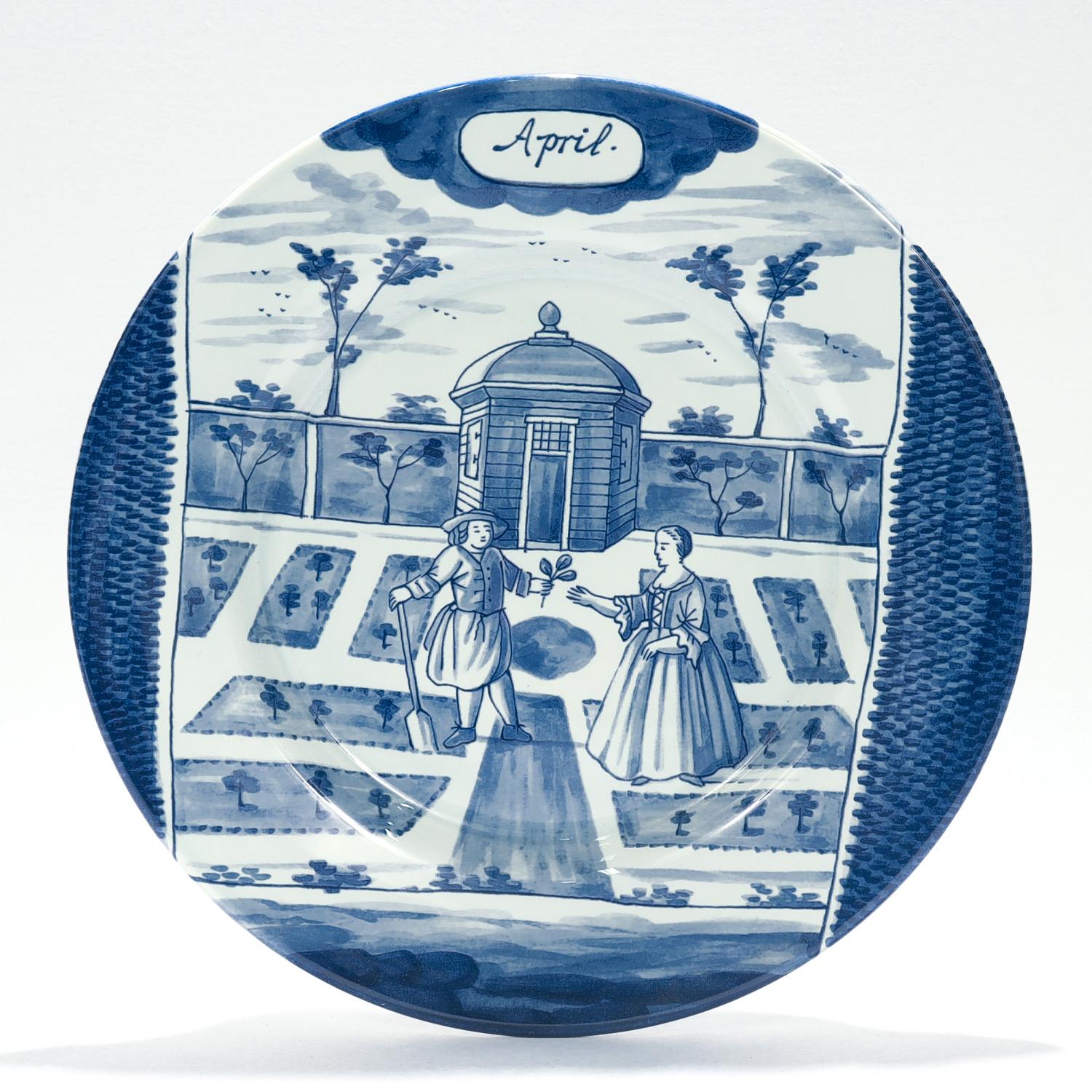 Kompletter Satz von 12 niederländischen Delft-Kalendertafeln der Erstausgabe des Metropolitan Museums (20. Jahrhundert)
