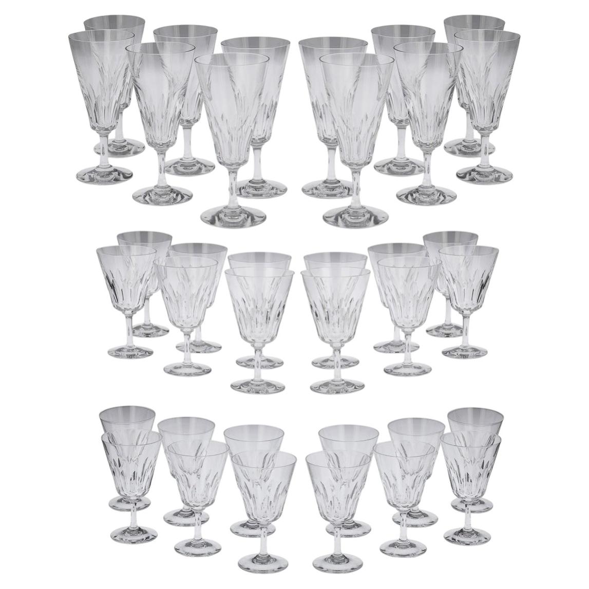 Complete Set of 36 Baccarat Crystal Drinking Glasses, France, c.1960