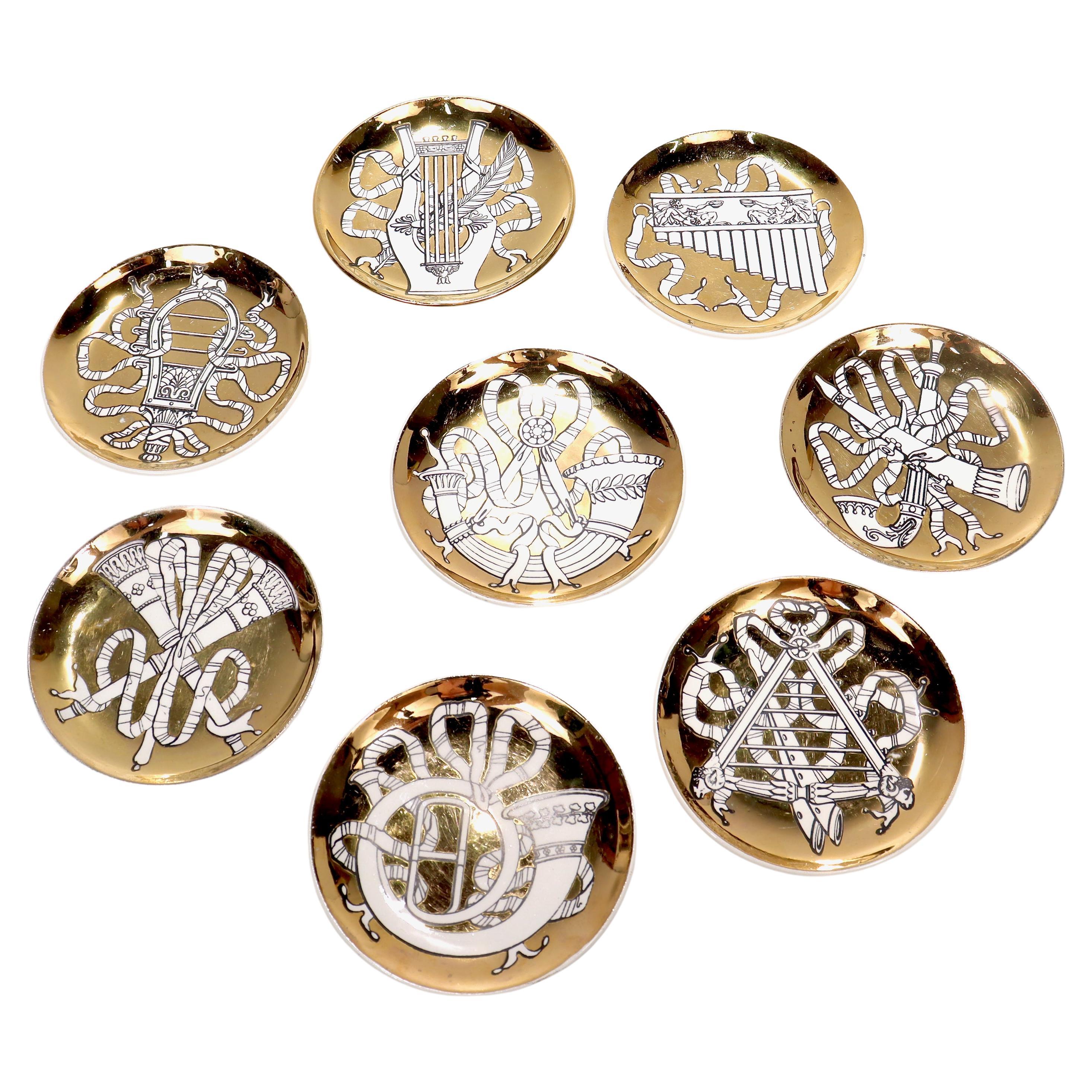 Complete Set of 8 Fornasetti "Musicalia" Ceramic Coasters or Trivets