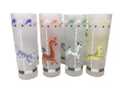 Complete Set of 8, Libbey Carousel Animal, Frosted Tom Collins Glasses