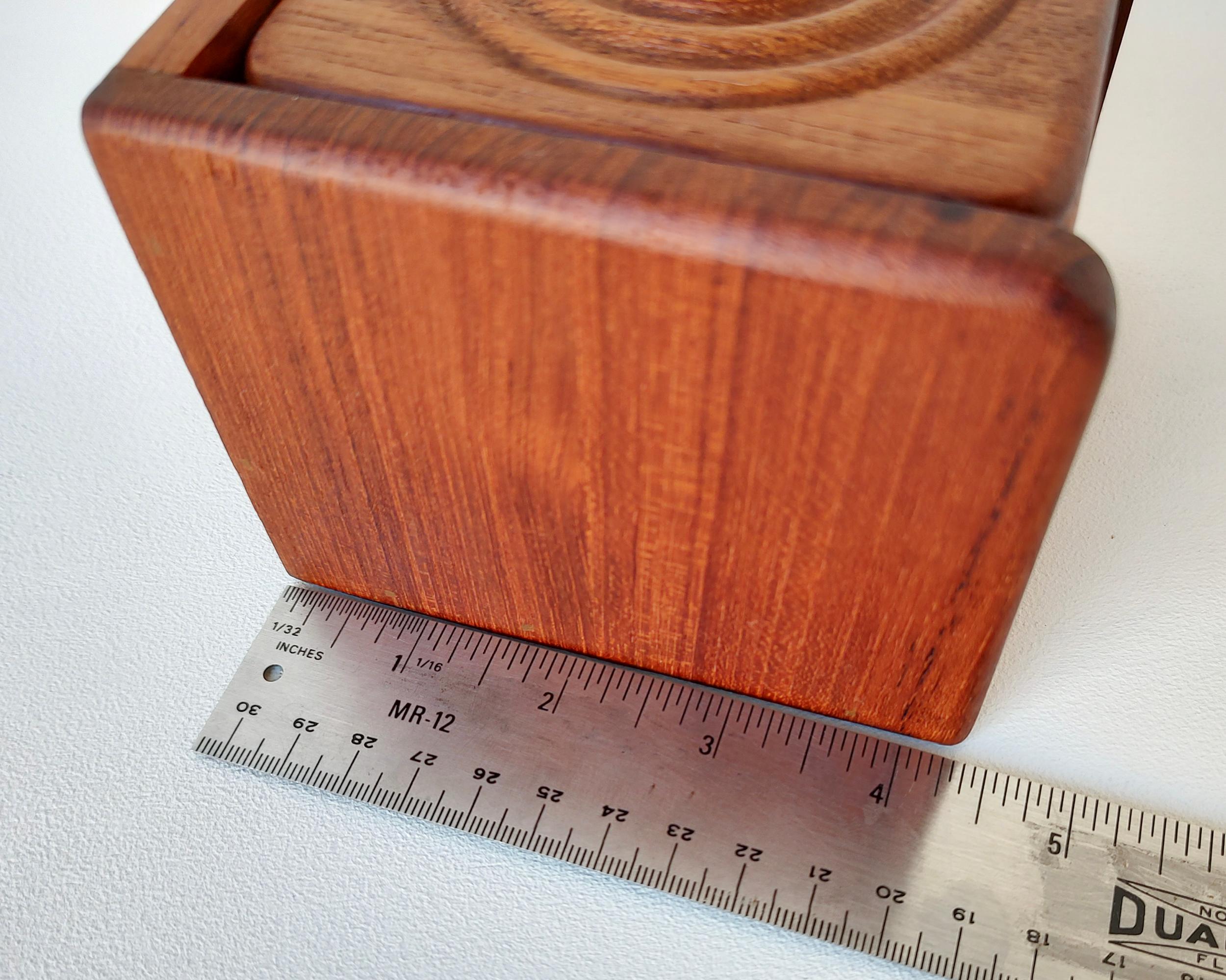 Complete Set of 8 Mid-Century Square Solid Teak Coasters in Caddy 1960s For Sale 5