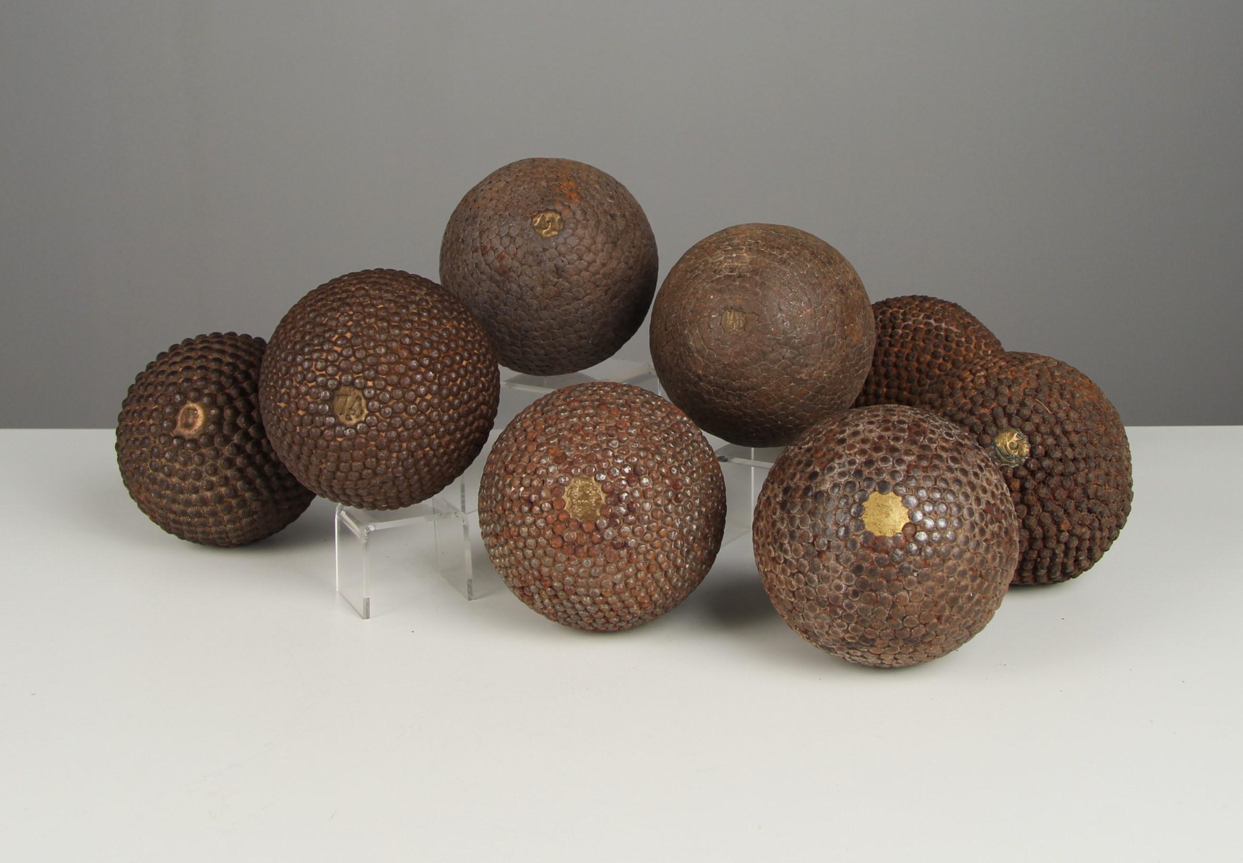 Complete Boule ball set of 8 pieces, France, late 19th Century.

In the 19th century, the manufacture of boules balls underwent significant development in France as the game of boules, particularly the pétanque variant, gained in popularity. The