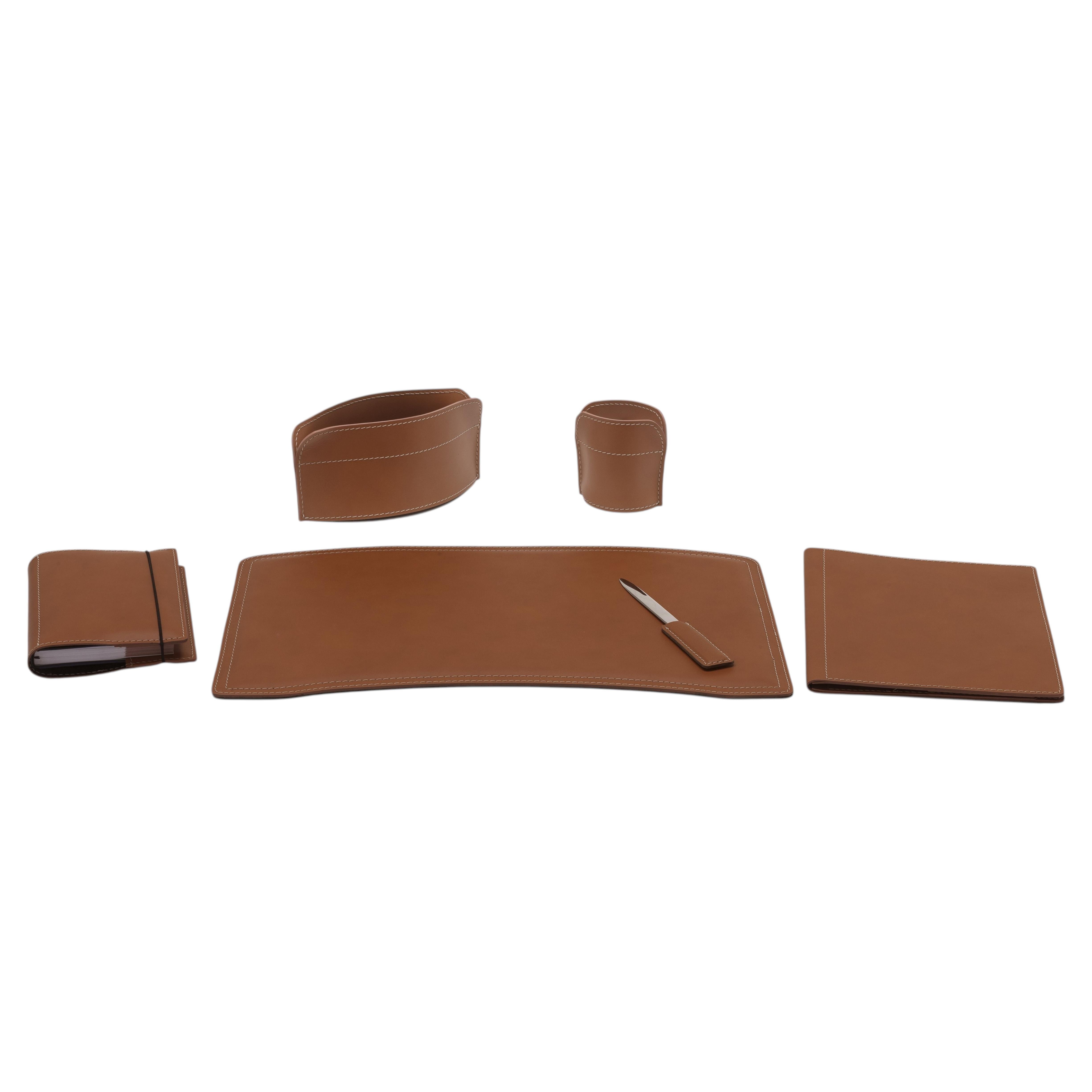 BRANDO 5-Pieces Regenerated Leather Desk Set - Modern Style