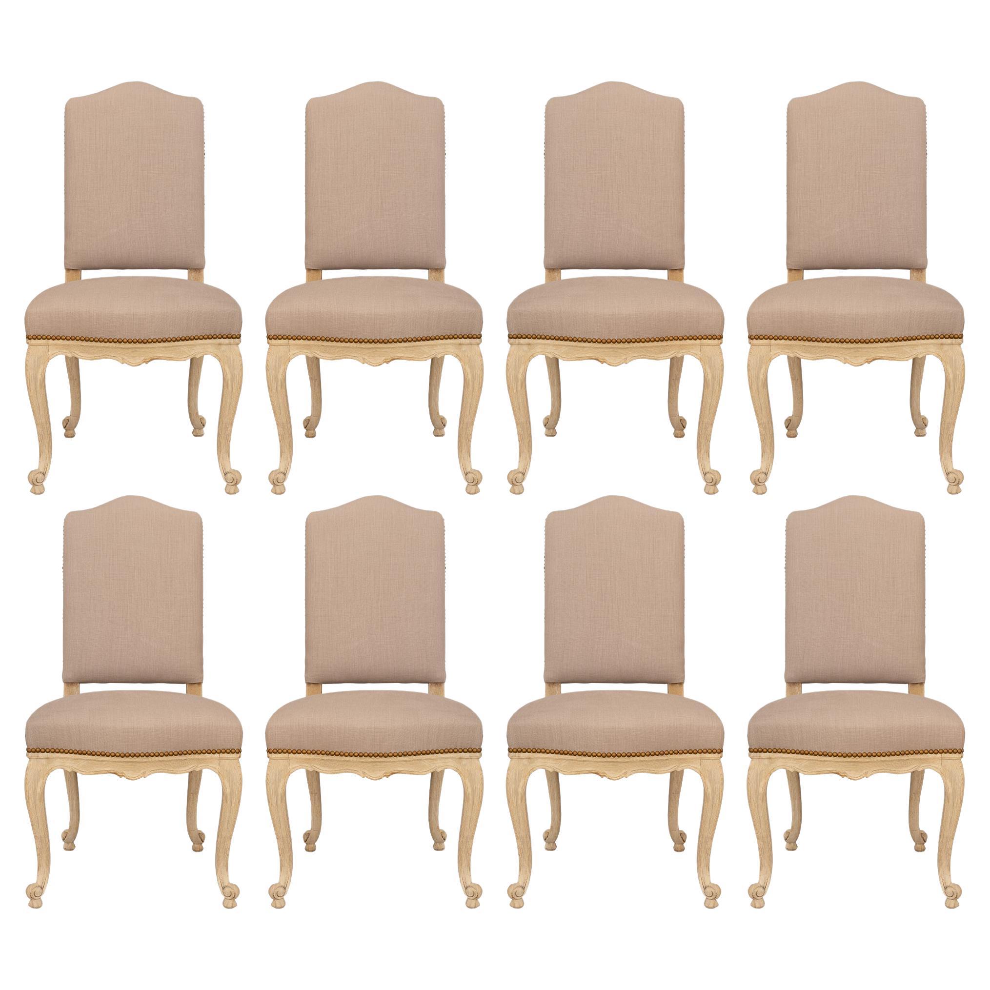 Complete Set of Eight French 19th Century Louis XV St. Patinated Dining Chairs