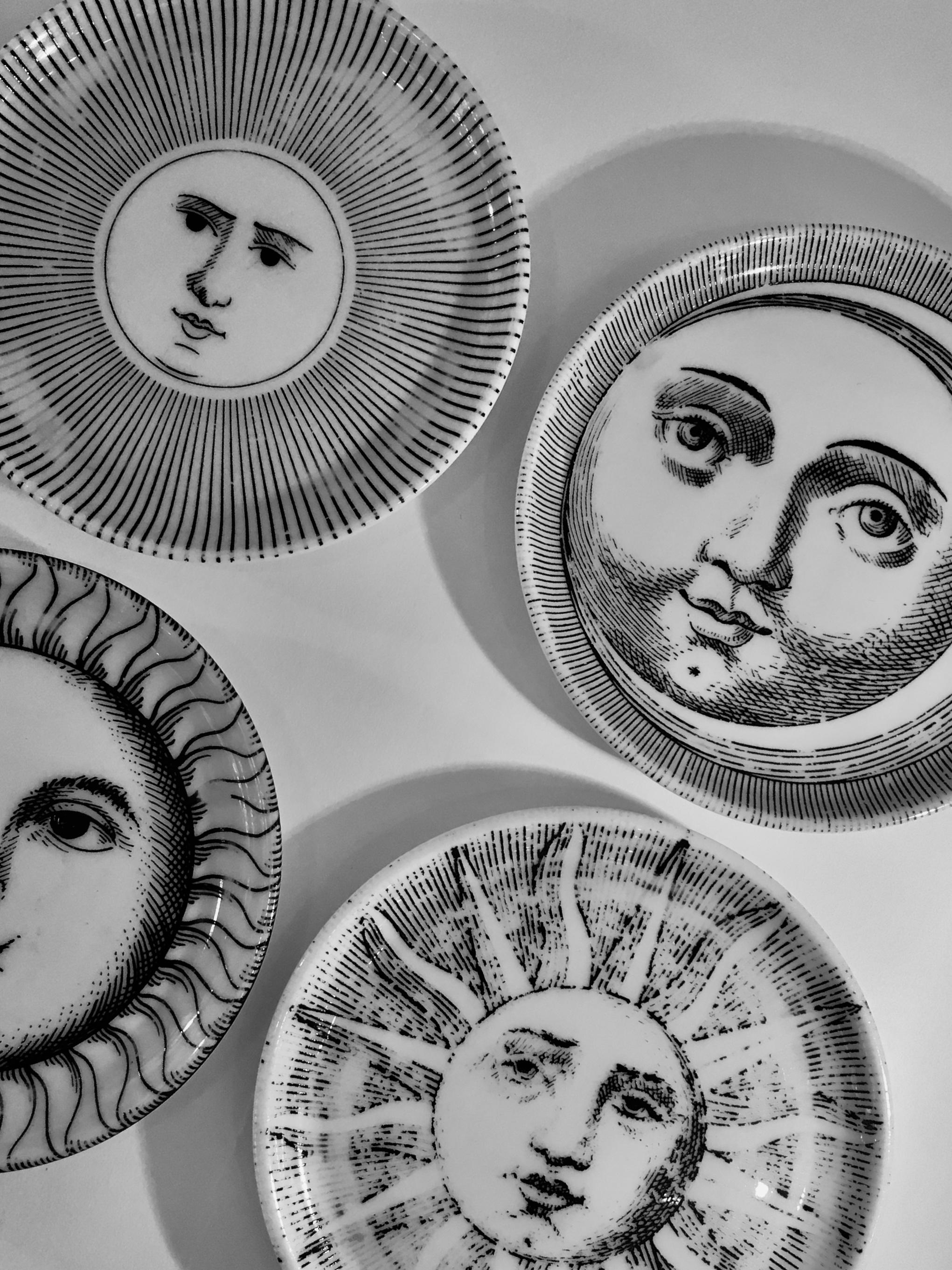 Mid-Century Modern Complete Set of Eight 'Soli e Lune' Drinks Coasters by Fornasetti, Italy For Sale