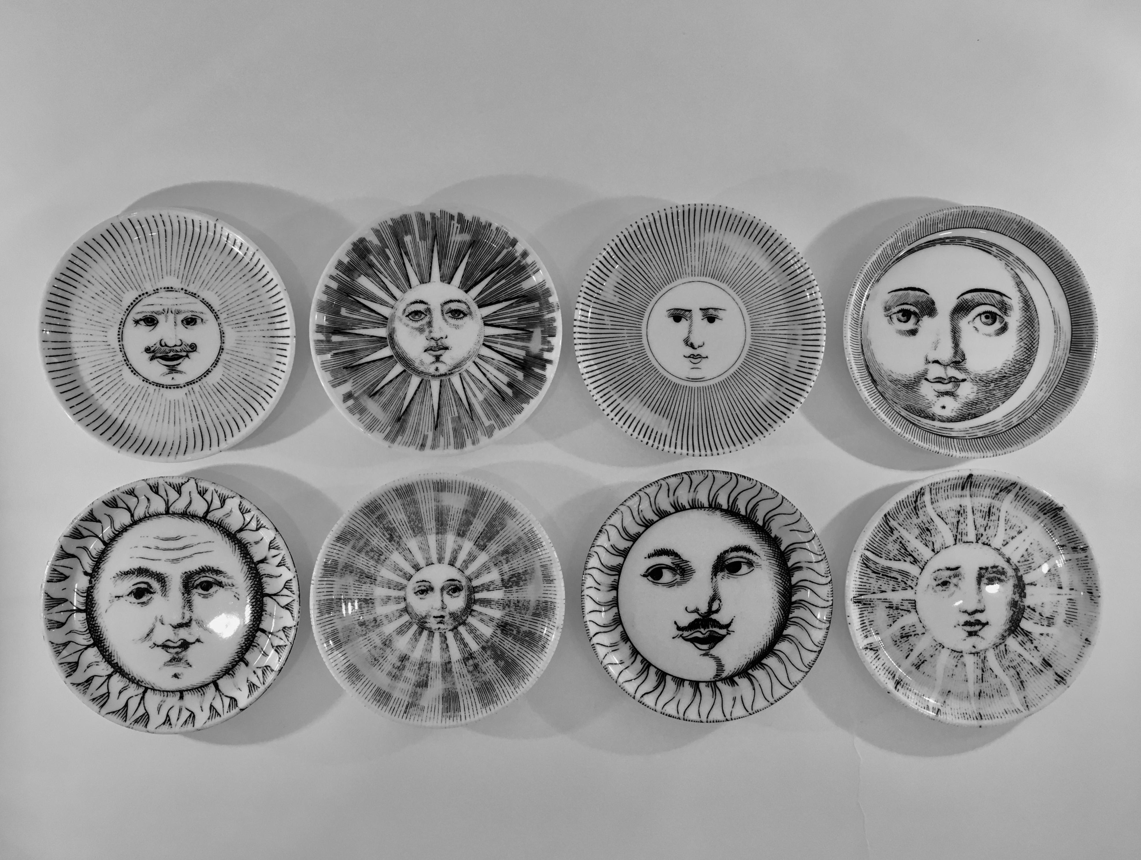 Italian Complete Set of Eight 'Soli e Lune' Drinks Coasters by Fornasetti, Italy