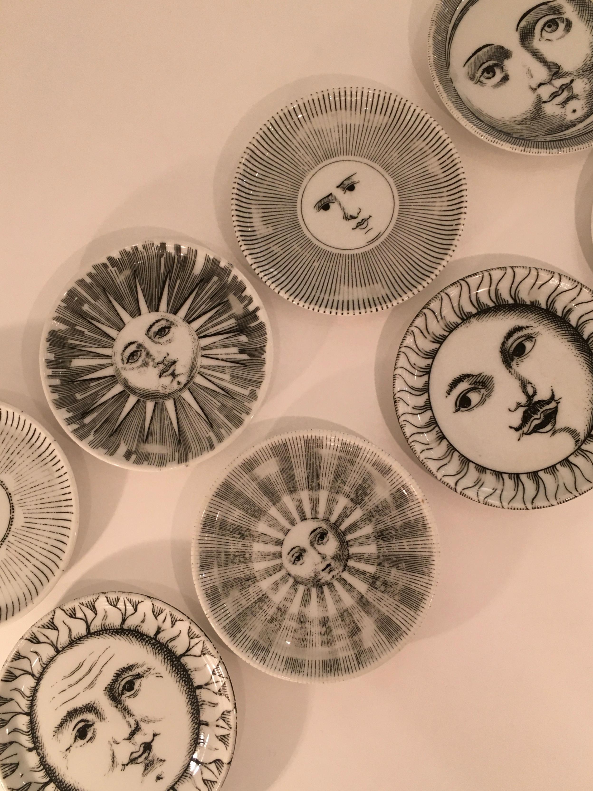 Mid-20th Century Complete Set of Eight 'Soli e Lune' Drinks Coasters by Fornasetti, Italy