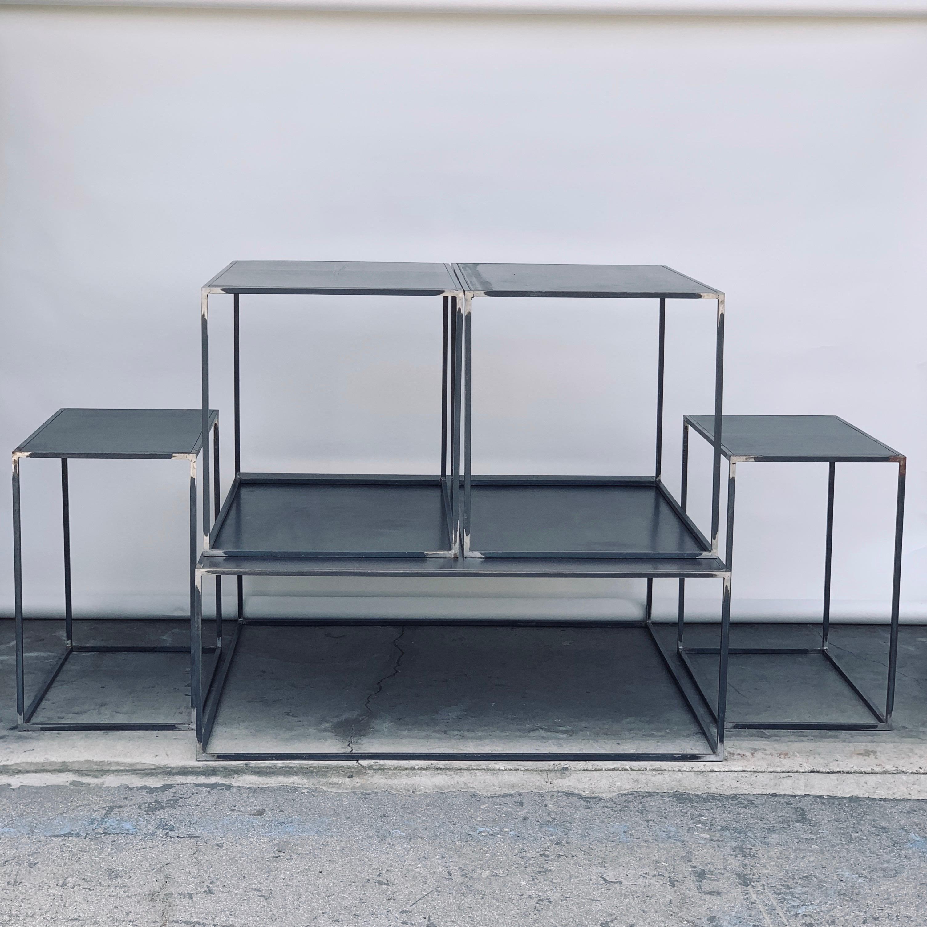 Set completo di tavolini da caffè, laterali e occasionali in lamiera patinata 