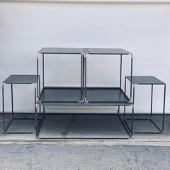 Complete Set of 'Filiforme' Minimalist Patinated Steel Living Room Tables