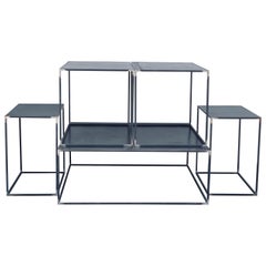 Complete Set of 'Filiforme' Minimalist Patinated Steel Living Room Tables