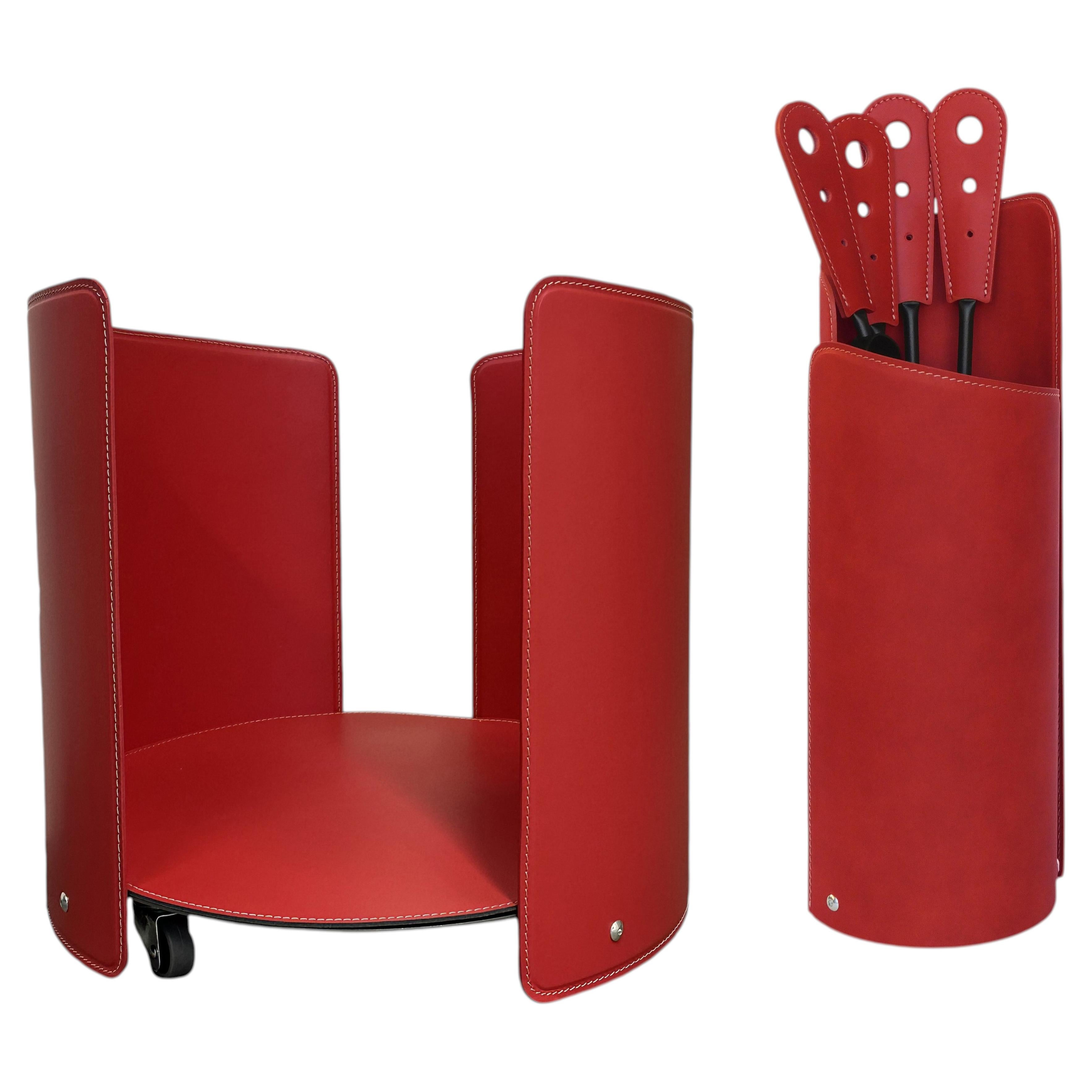 Ensemble d'accessoires pour cheminée moderne ALYCAD de Limac Design, en acier et cuir
