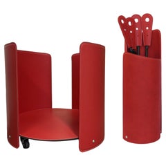 ALYCAD Modern Fireplace Accessory Set by Limac Design, Steel & Leather